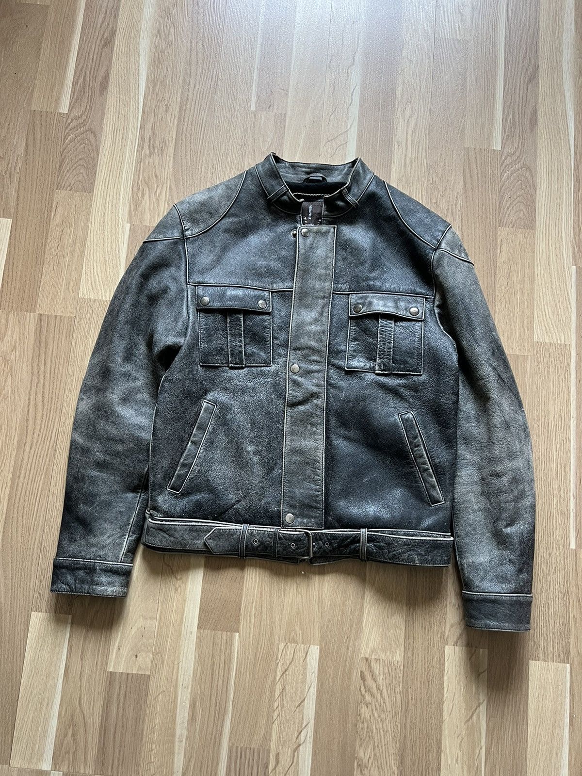 Vintage faded avant garde leather jacket Rick Owens style 90
