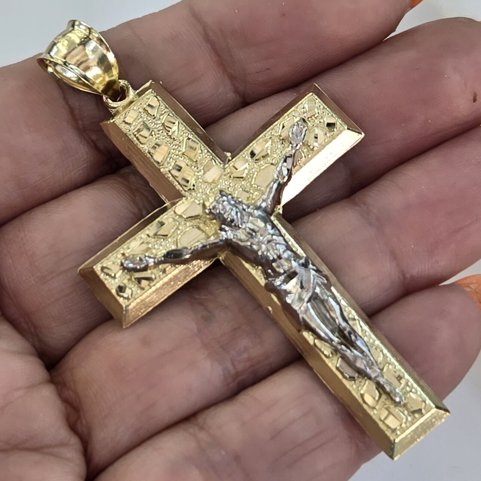 Real 10k Gold nugget Jesus Crucifix Cross Pendant charm