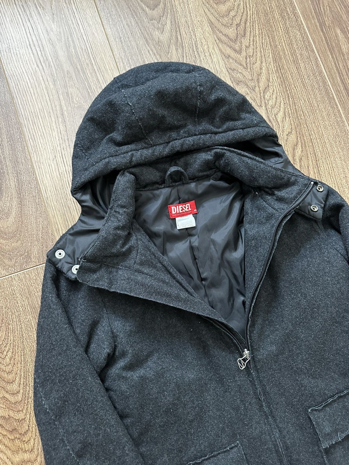 Diesel × Vintage Diesel Vintage Disstressed Patch Pocket Wool Hooded Jacket Size L / US 10 / IT 46 - 6 Thumbnail