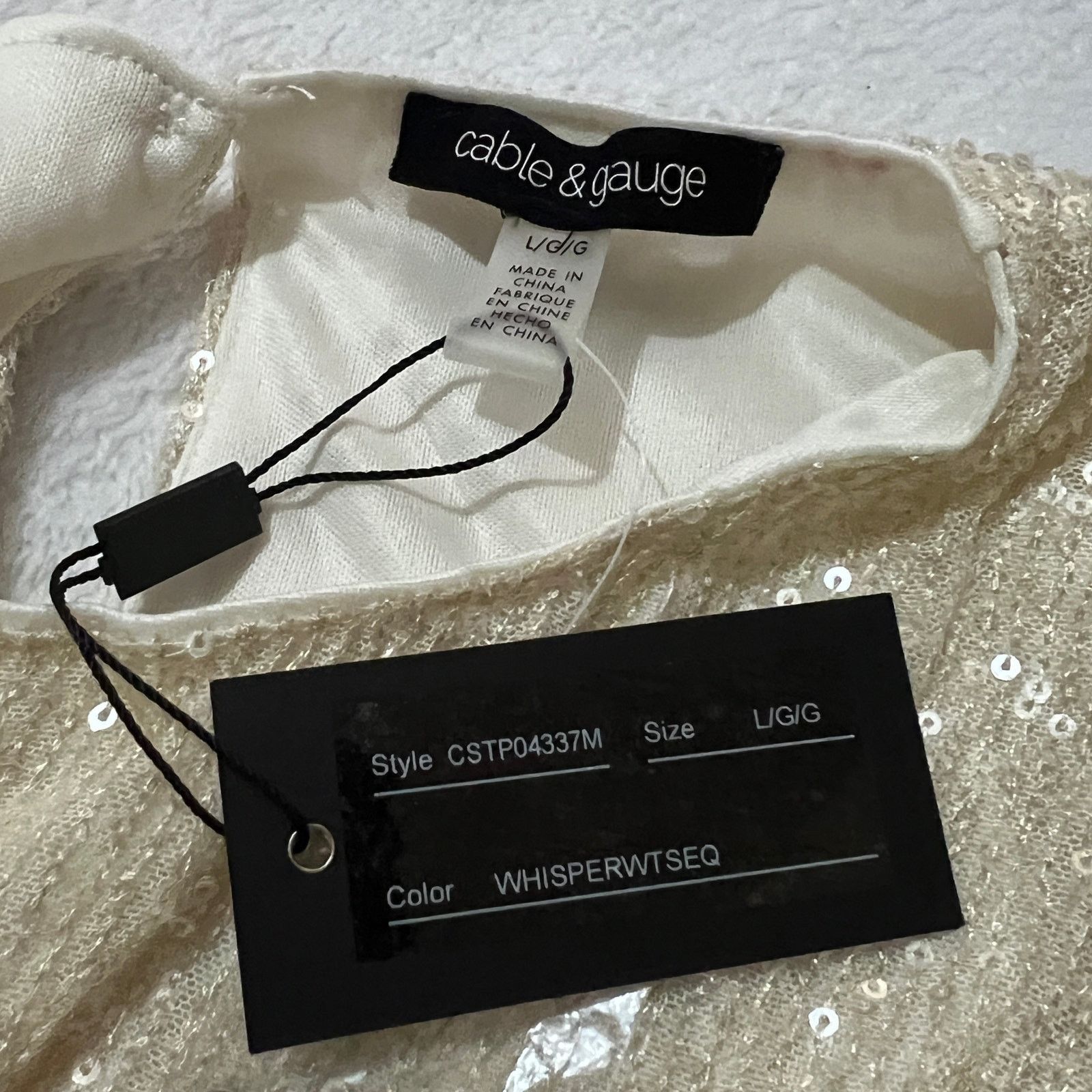 Other Whisper Cream Sequin Sparkly Flutter Sleeve Back Keyhole Top Size L / US 10 / IT 46 - 4 Thumbnail