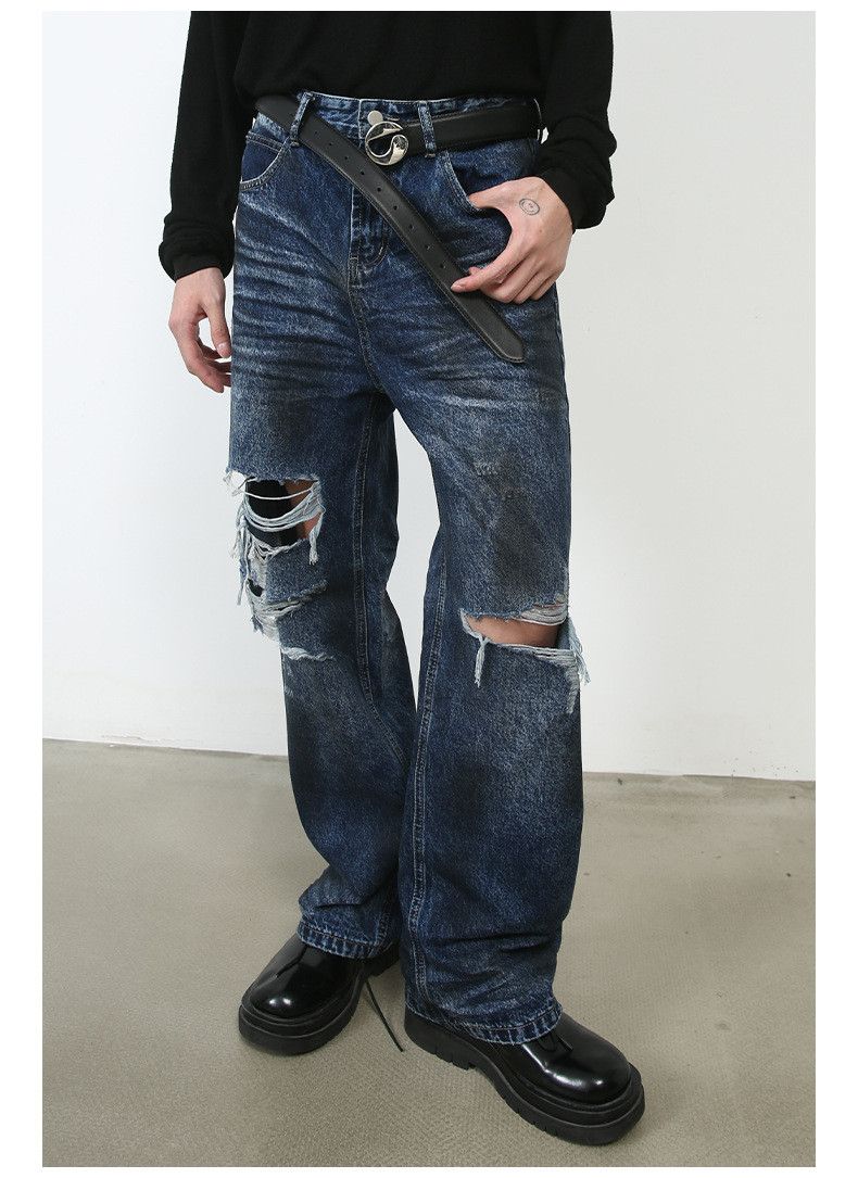 Japanese Brand × Jean American style street ripped jeans men's loose straight Size US 34 / EU 50 - 4 Thumbnail