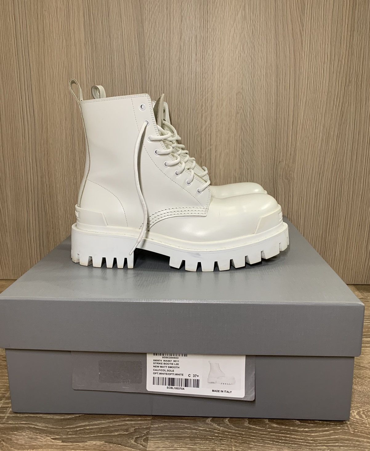 image of Balenciaga Strike Leather Boots White, Women's (Size 7.5)