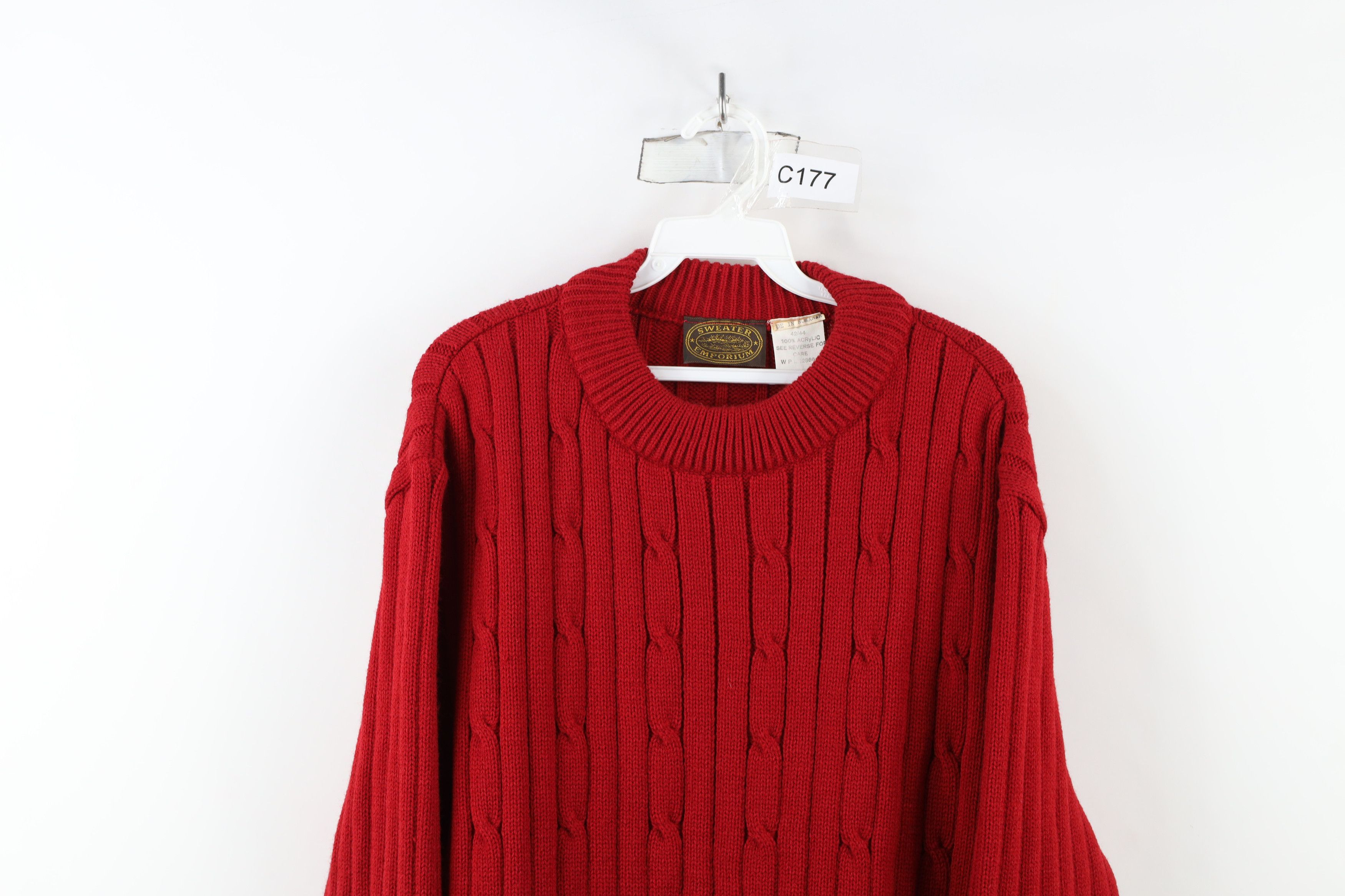 Vintage Vintage 90s Streetwear Cable Knit Crewneck Sweater Red Size US L / EU 52-54 / 3 - 2 Thumbnail