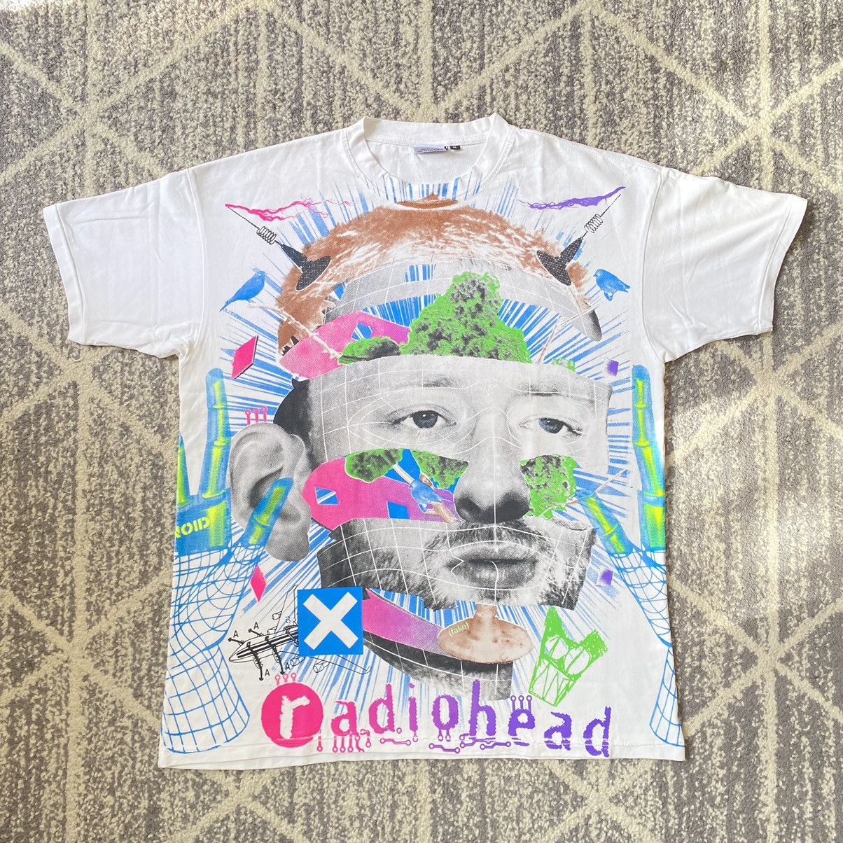 image of Band Tees Bootleg Radiohead Tour 1997 Concept T Shirt in White, Men's (Size XL)