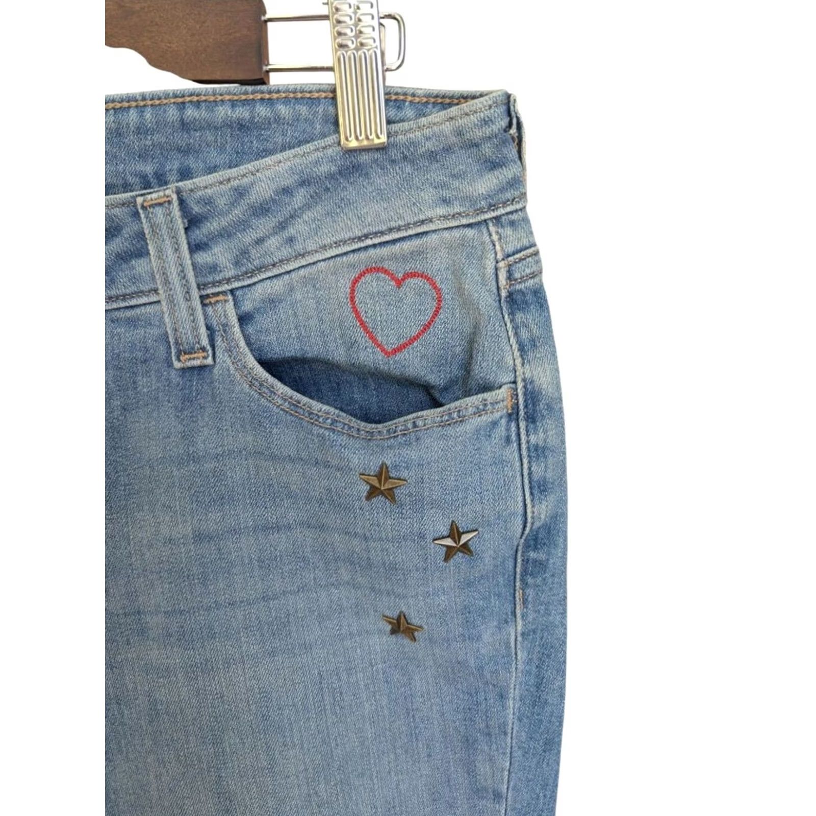 Levi's Levi's 535 Super Skinny Embellished Embroidered Distressed Jeans Women Size 29 Blue Embroidered Hearts Stars 535 Skinny Low Rise Jeans Womens Size 29 Size 29" - 3 Thumbnail
