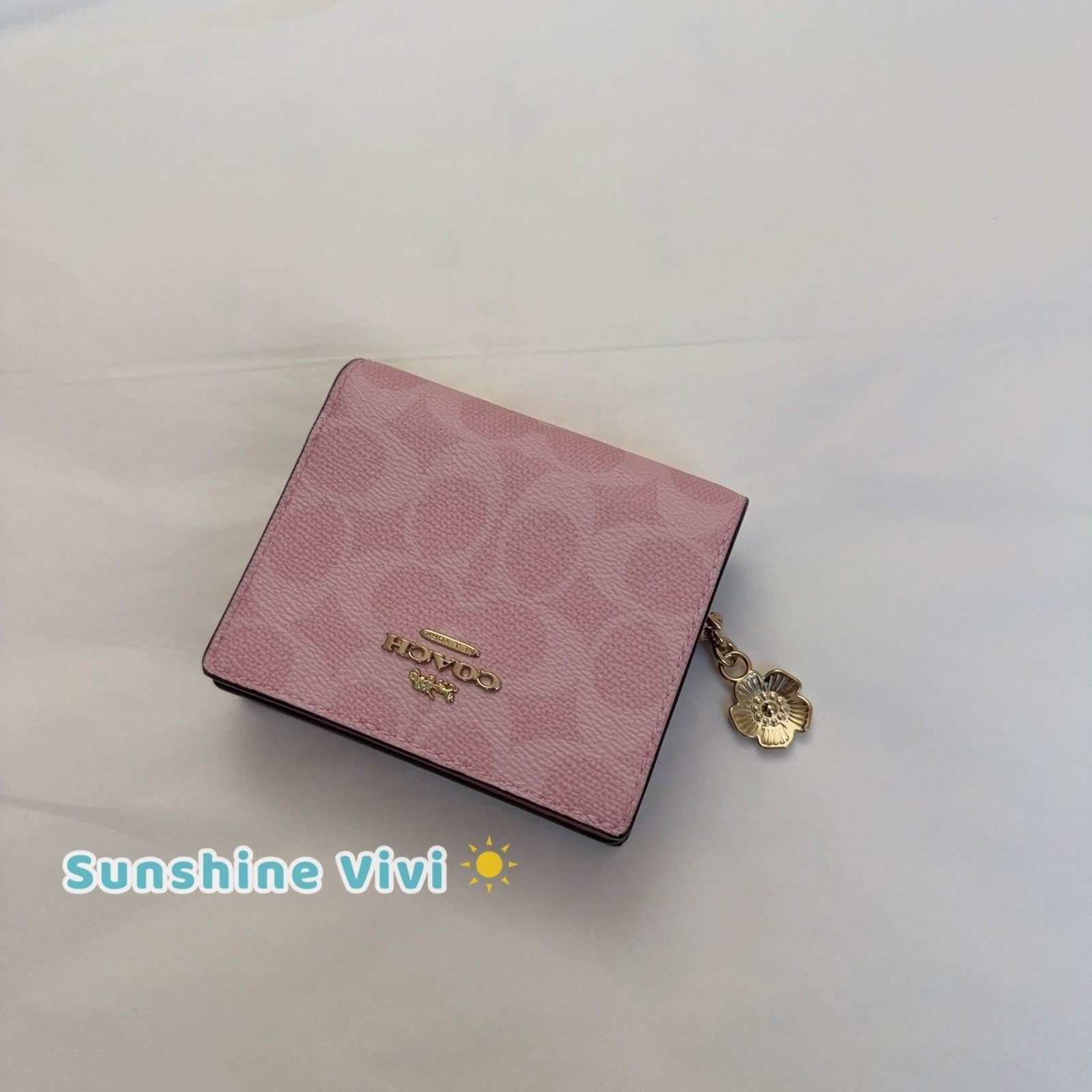 Coach NWT Coach Snap Wallet Signature Charm CEC34 Gold/Powder Pink Size ONE SIZE - 2 Thumbnail