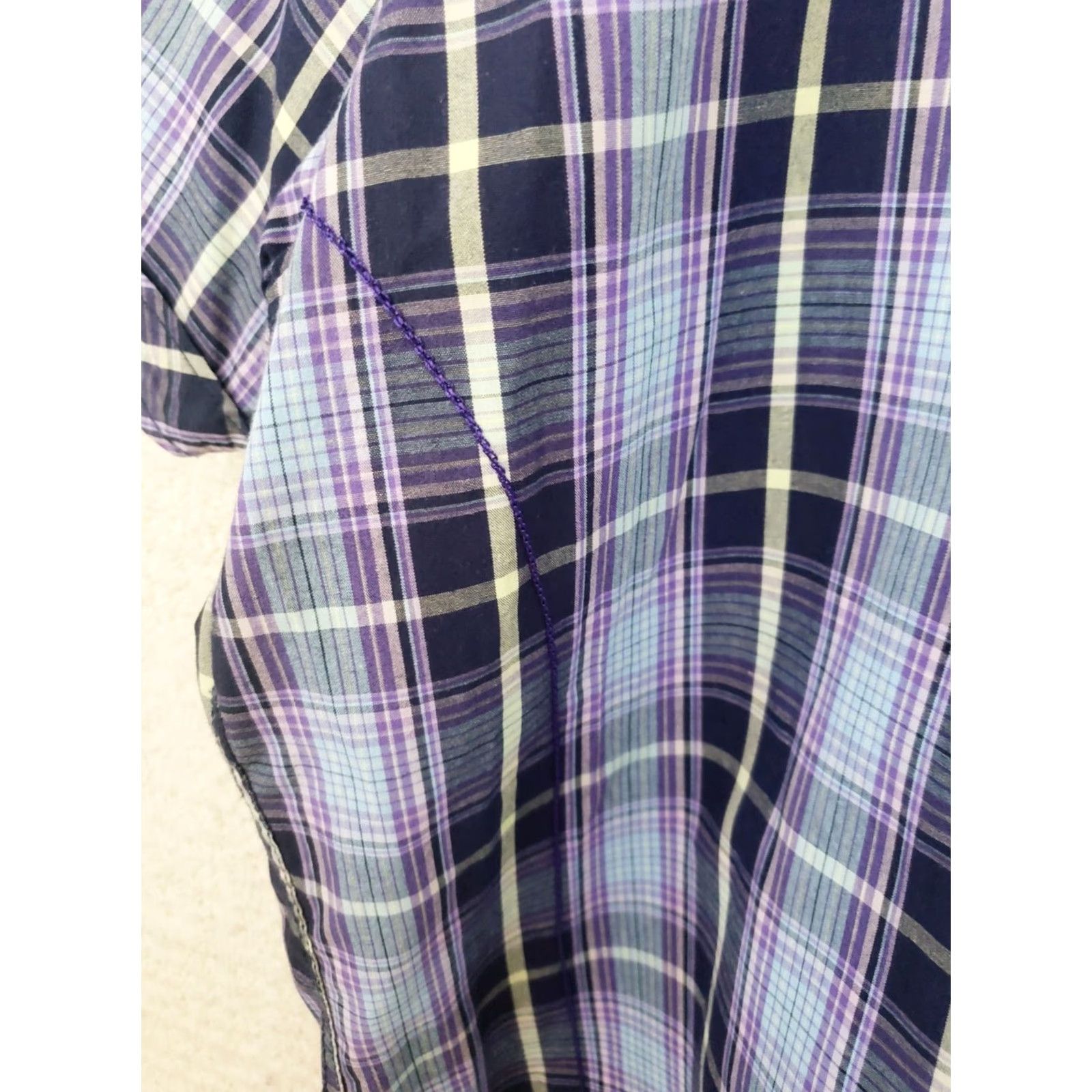 Vintage James Campbell Men's L Button-Down Shirt Blue Purple Plaid Short Sleeve Casual Workwear Travel Party/Cocktail Size US L / EU 52-54 / 3 - 7 Thumbnail