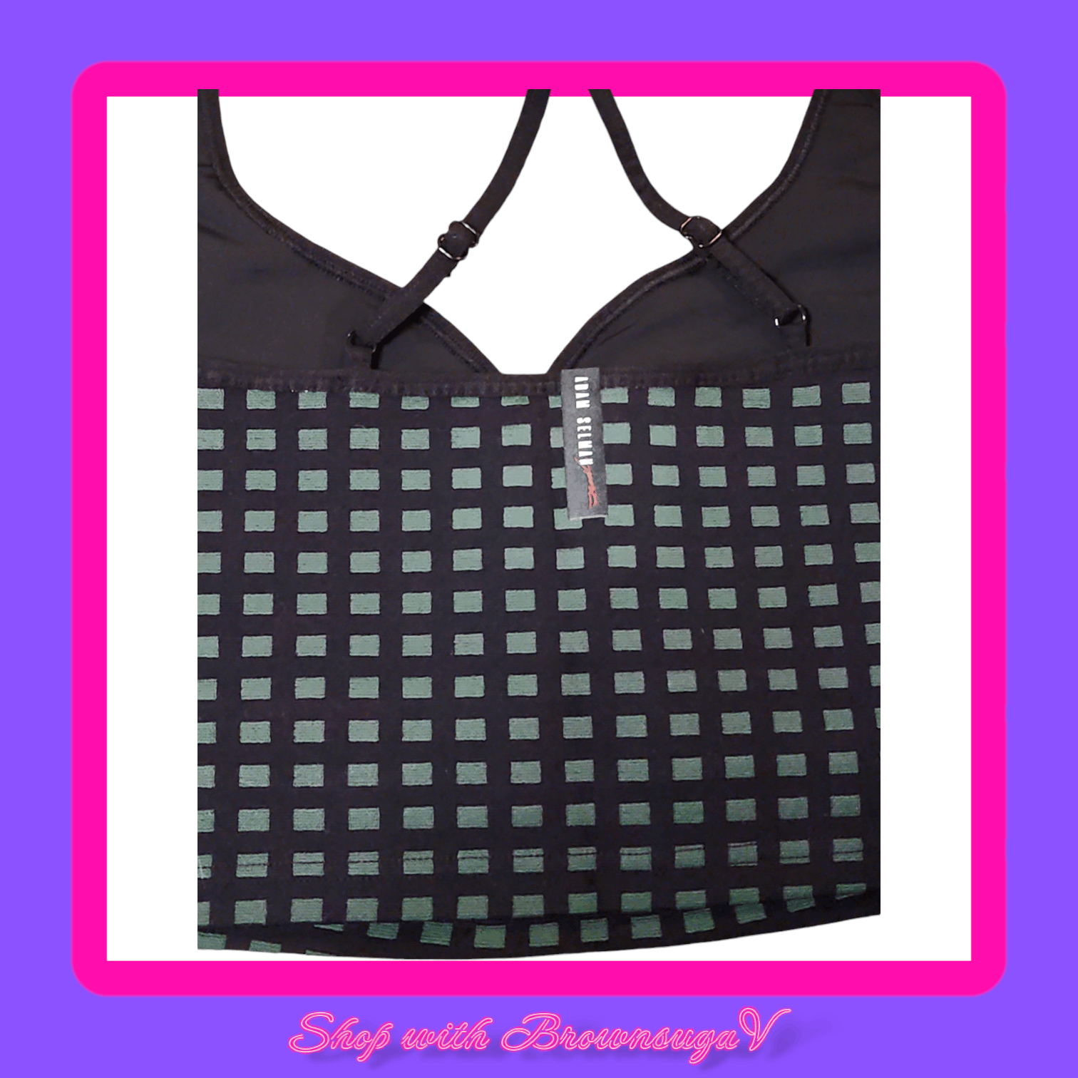 Adam Selman Knit Check Jacquard Sweetheart Builtin Bra Tank Size XL / US 12-14 / IT 48-50 - 5 Thumbnail