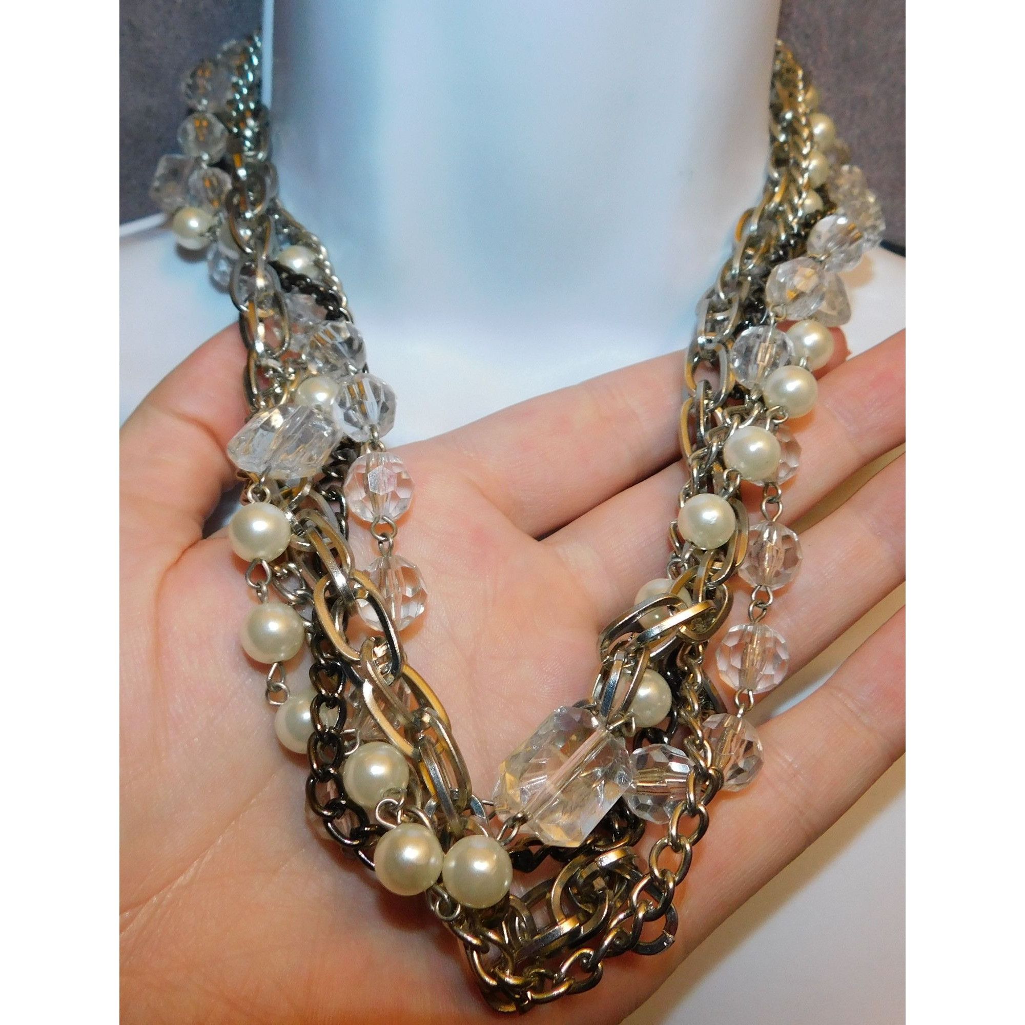 Other Elegant Glam Faux Pearl Chain And Glass Torsade Necklace Size ONE SIZE - 2 Thumbnail