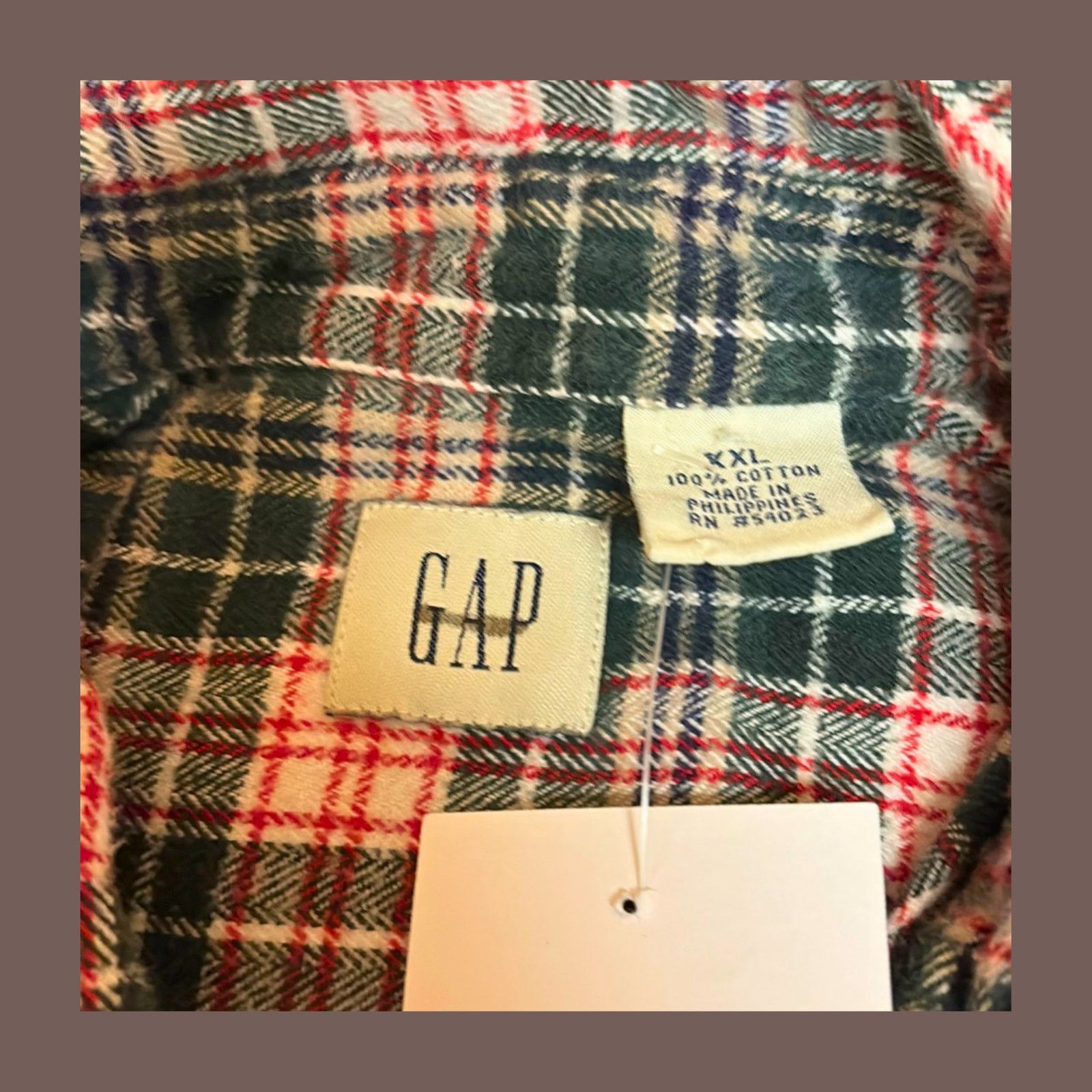 Gap × Vintage VTG Flannel Shirt | GAP Plaid Green Pink | 90s Prep Classic Size US L / EU 52-54 / 3 - 3 Thumbnail