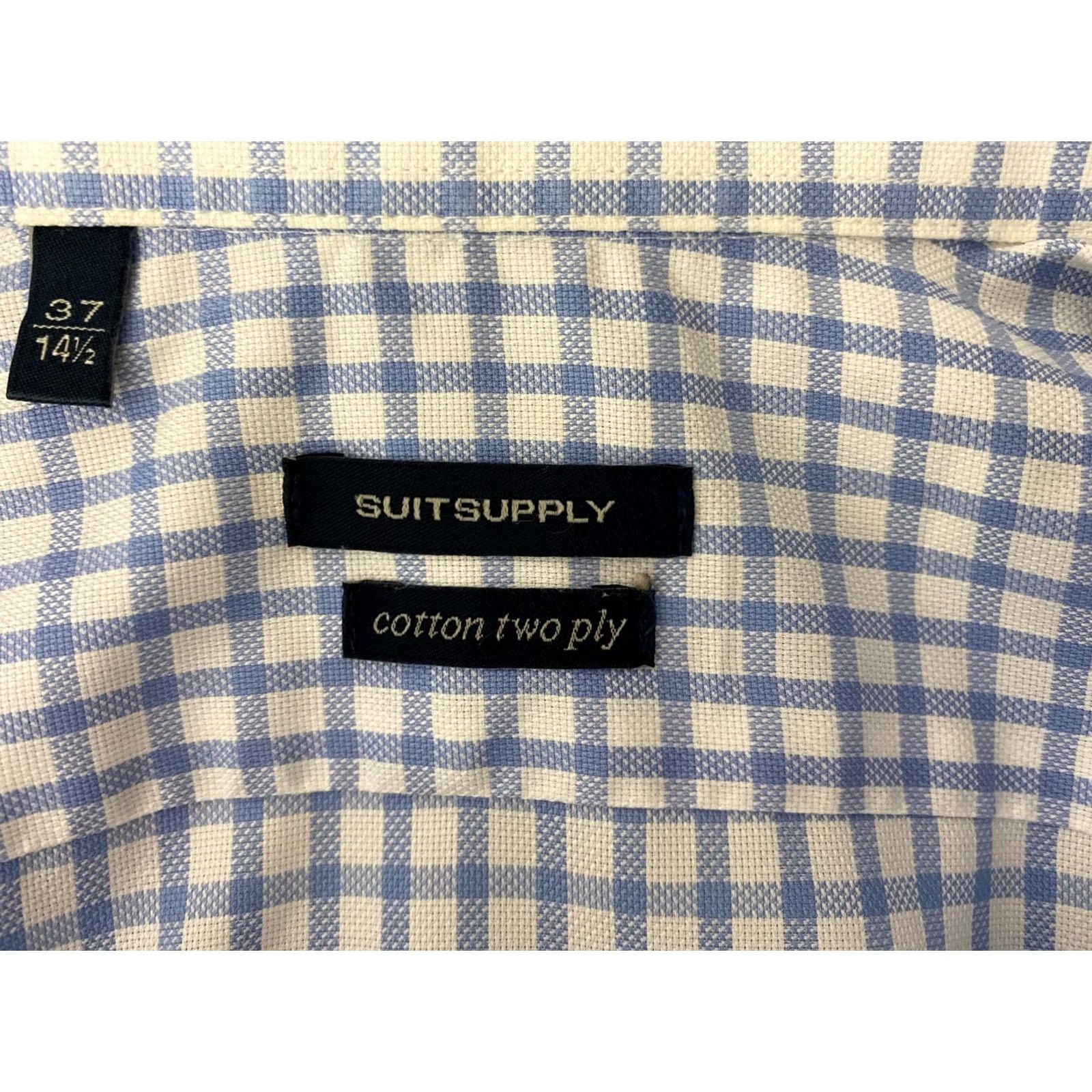 Suitsupply Suitsupply Dress Shirt Men's Blue 37 14 1/2 Cotton Button Cuff French Cuff Check 2 Ply Shirt Size 36R - 3 Thumbnail