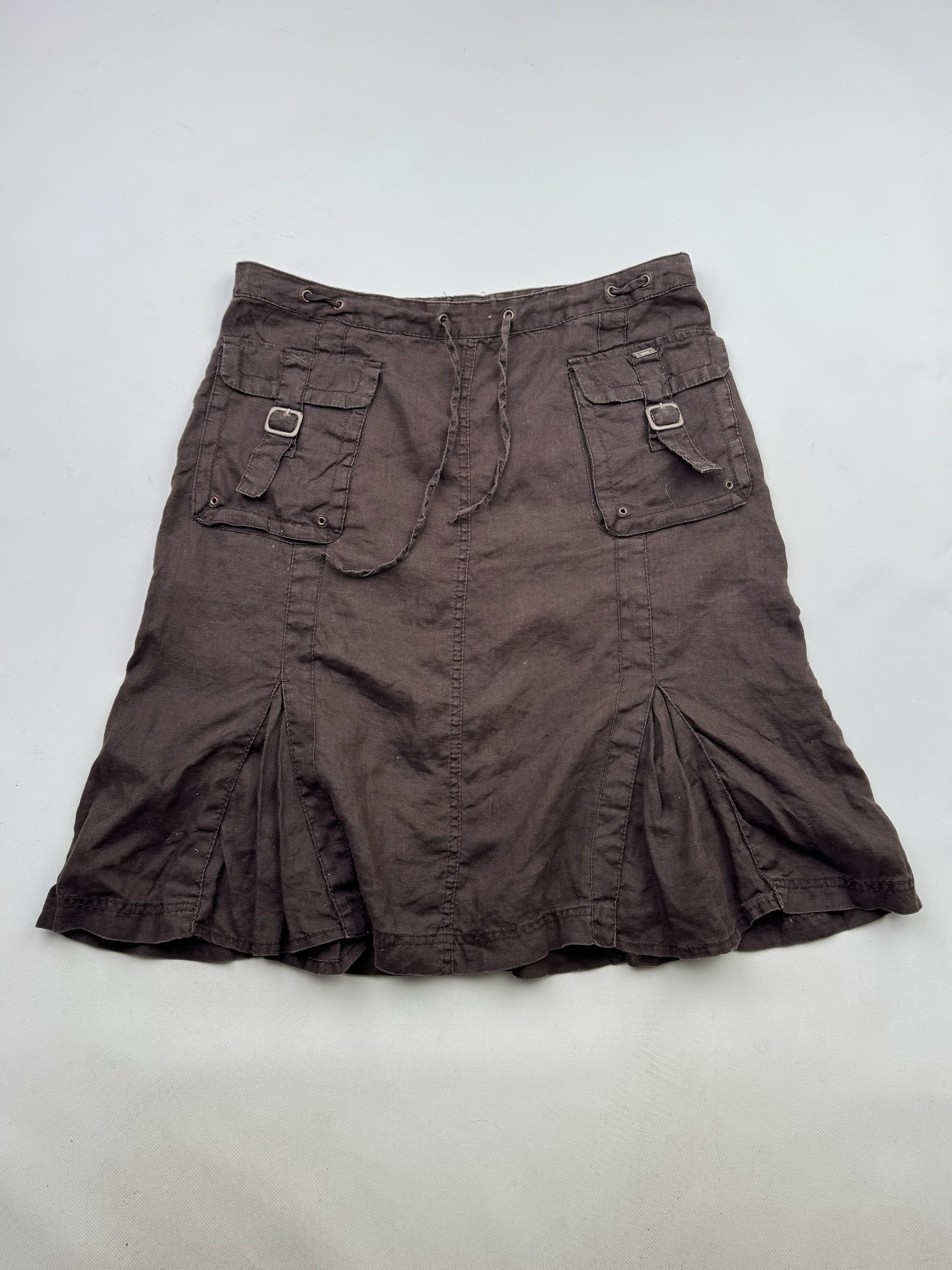 90's Cargo Linen Midi Skirt B56 E2(V421)