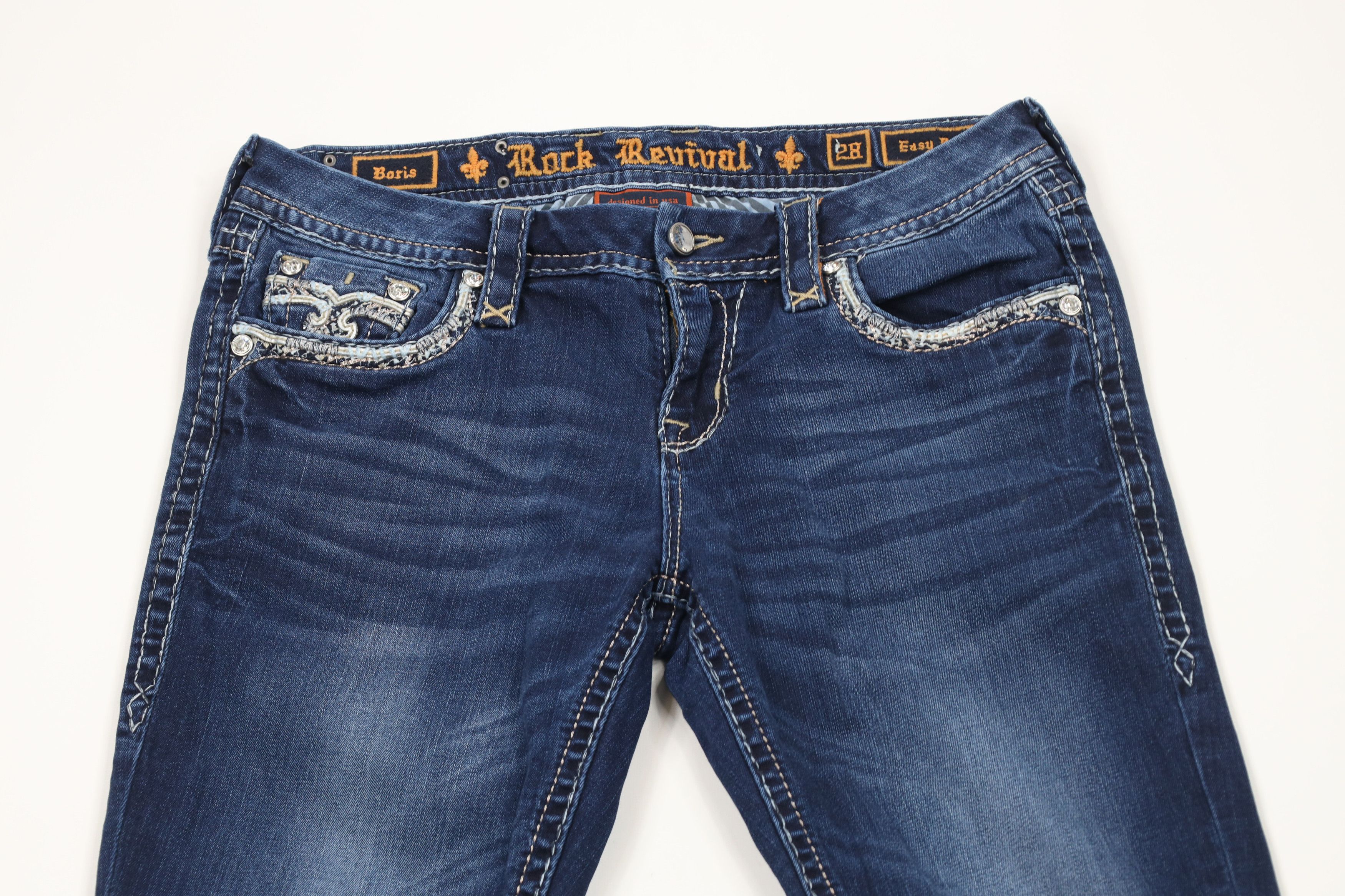 Vintage Rock Revival Stitch Jeweled Boris Easy Boot Denim Jeans Size 28" / US 6 / IT 42 - 2 Thumbnail