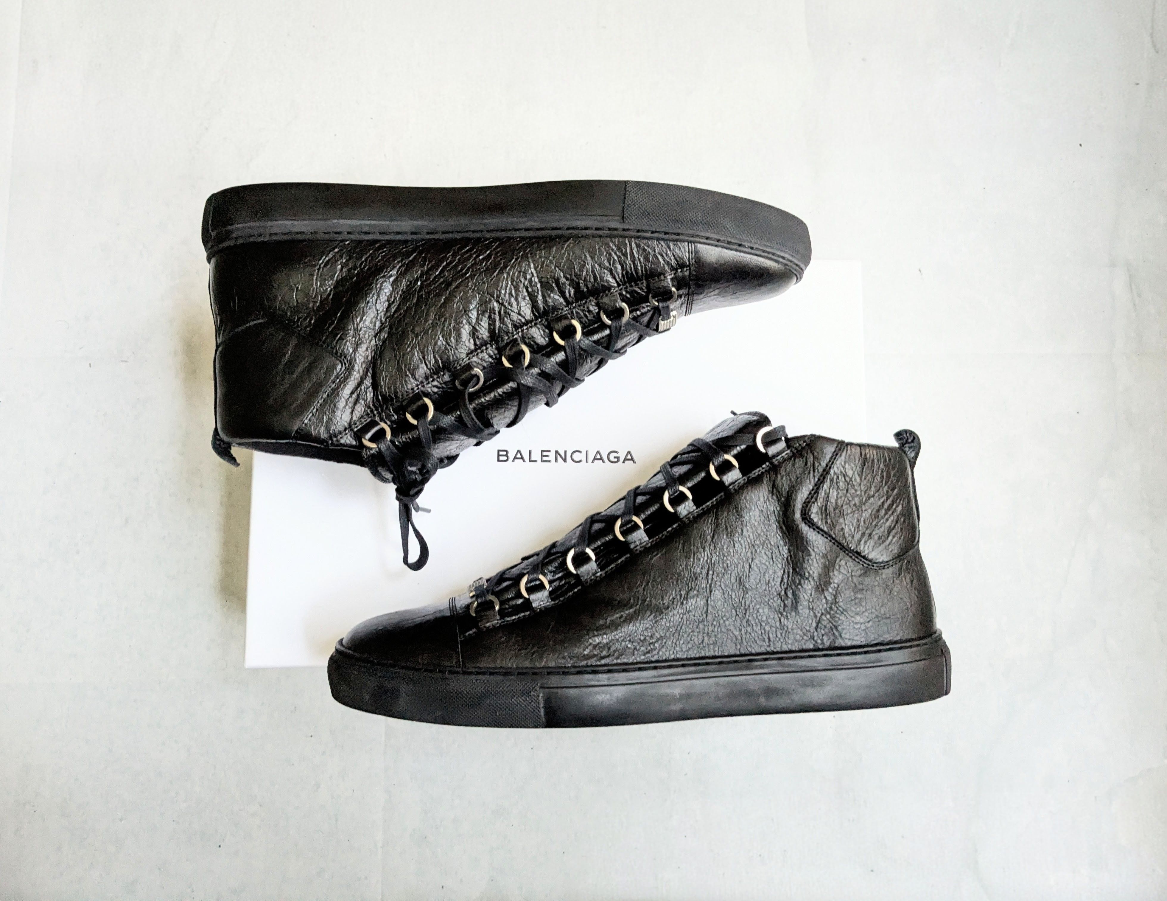 Balenciaga Balenciaga Arena Black 14 Leather High Tops Sneakers Size US 14 / EU 47 - 1 Thumbnail