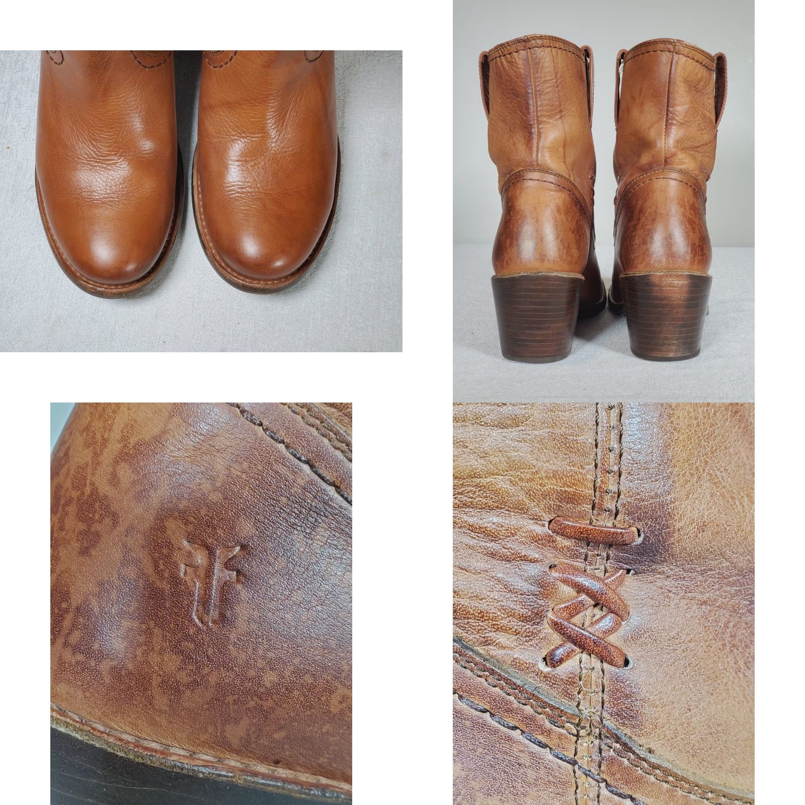 Frye Frey e Carmen X Stitch Short Boots Saddle Brown Leather 76203 Women's US 8 B Boots Size 30" / US 8 / IT 44 - 8 Thumbnail