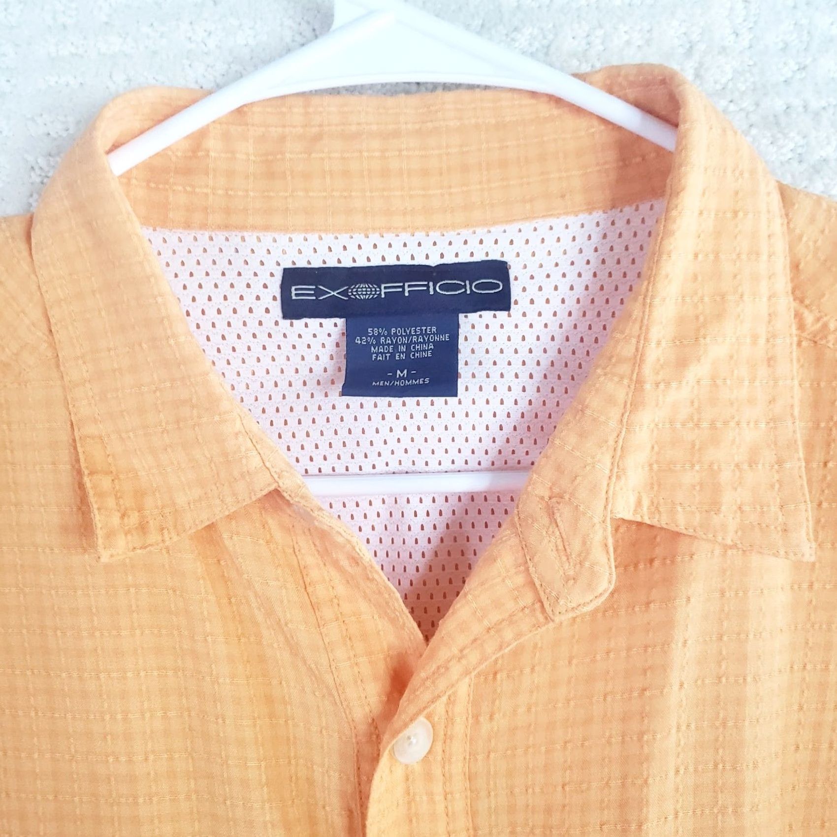 ExOfficio Exofficio Shirt Men M Orange Seersucker Long Sleeve Poly Rayon Fishing Vented Size US M / EU 48-50 / 2 - 6 Thumbnail