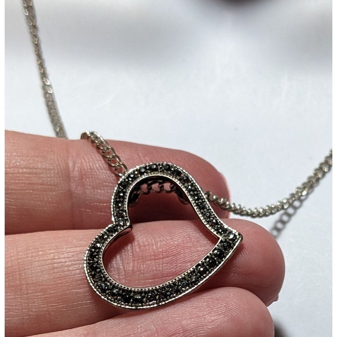 Other Gothic Marcasite Open Heart Pendant Necklace Size ONE SIZE - 7 Thumbnail