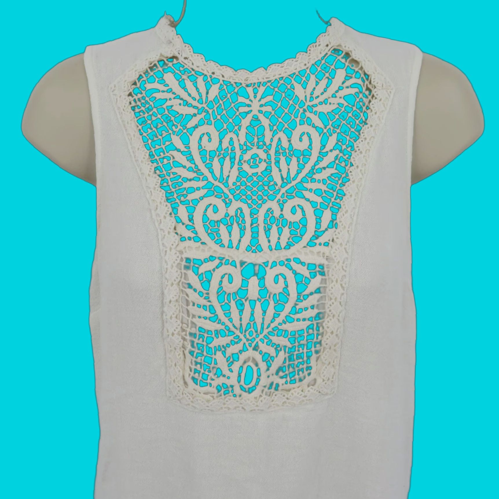 Free People Free People Women XS White Crochet Lace Button Sleeveless Mini Dress Size XS / US 0-2 / IT 36-38 - 1 Thumbnail