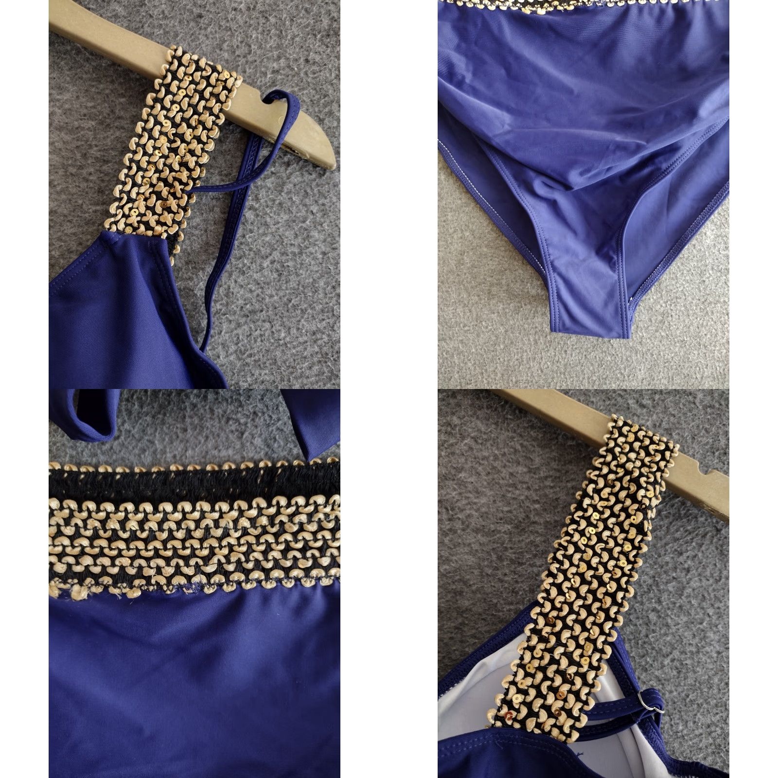 Vintage Eomenie Women's Bikini Tie Top and Bikini Bottom Blue Trim Gold XL Size XL / US 12-14 / IT 48-50 - 8 Thumbnail