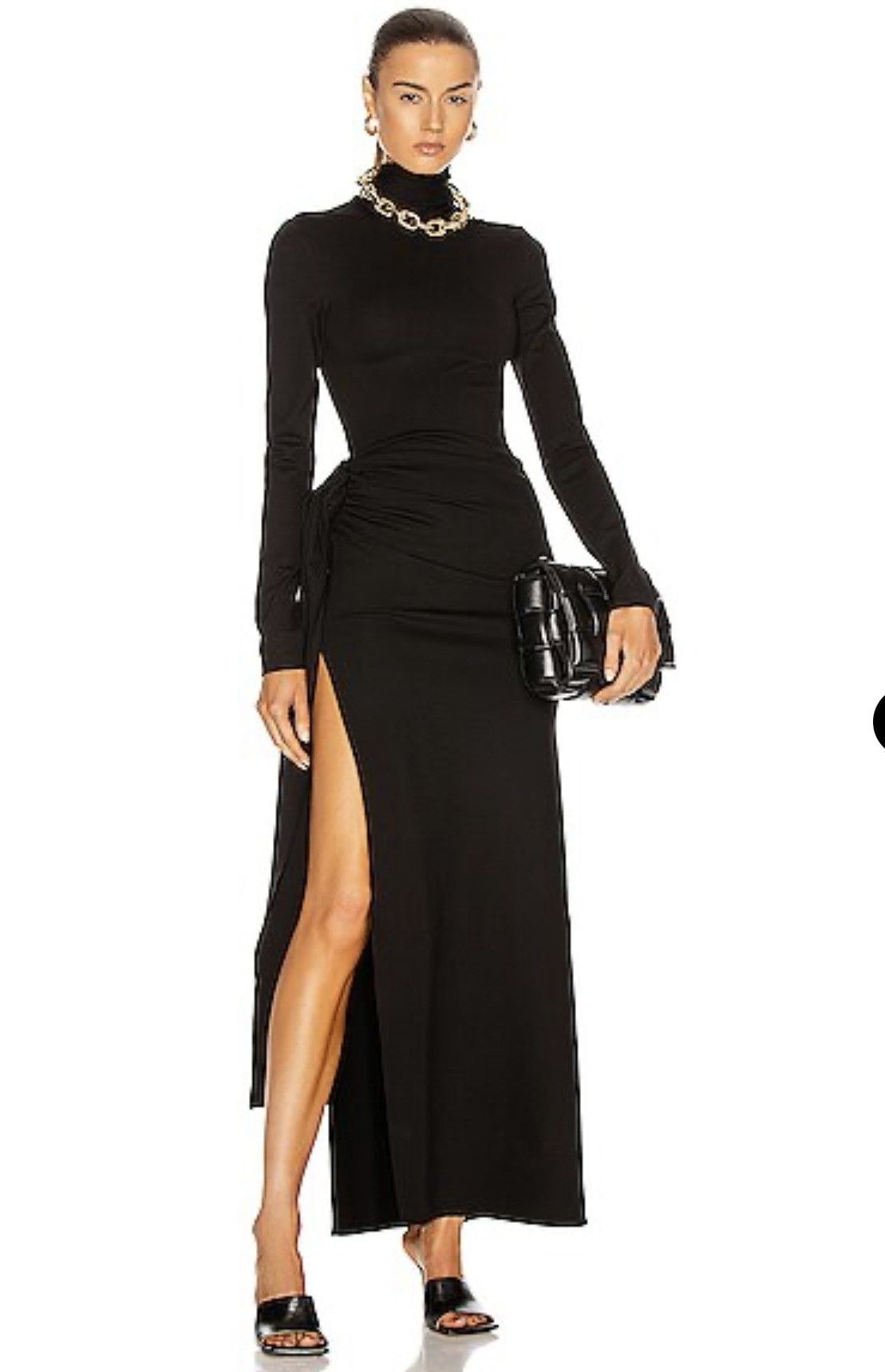image of The Attico NWT Mock Neck Rouged High Slit Maxi Dress in Black, Women's (Size Medium)