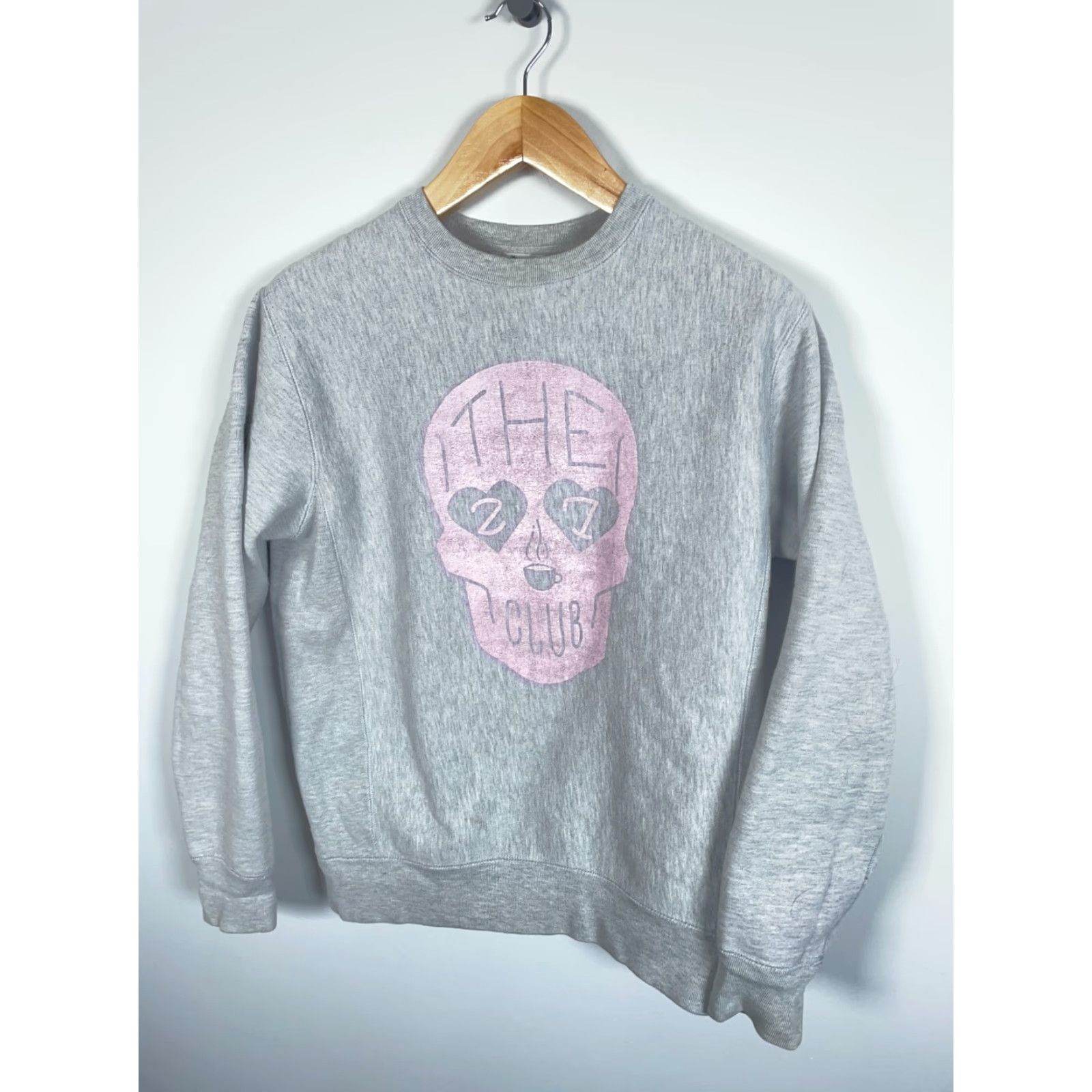 Vintage MGK 27 Club Sweatshirt Adult Medium Heather Gray Pink Skull Coffee Independent Size US M / EU 48-50 / 2 - 4 Thumbnail
