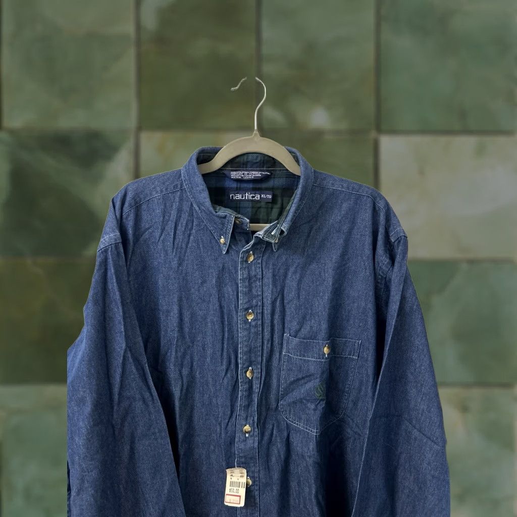 Nautica VINTAGE Nautica Denim Shirt Mens XL Blue Button-Down Cotton Long Sleeve Plaid NWT Size US XL / EU 56 / 4 - 1 Thumbnail