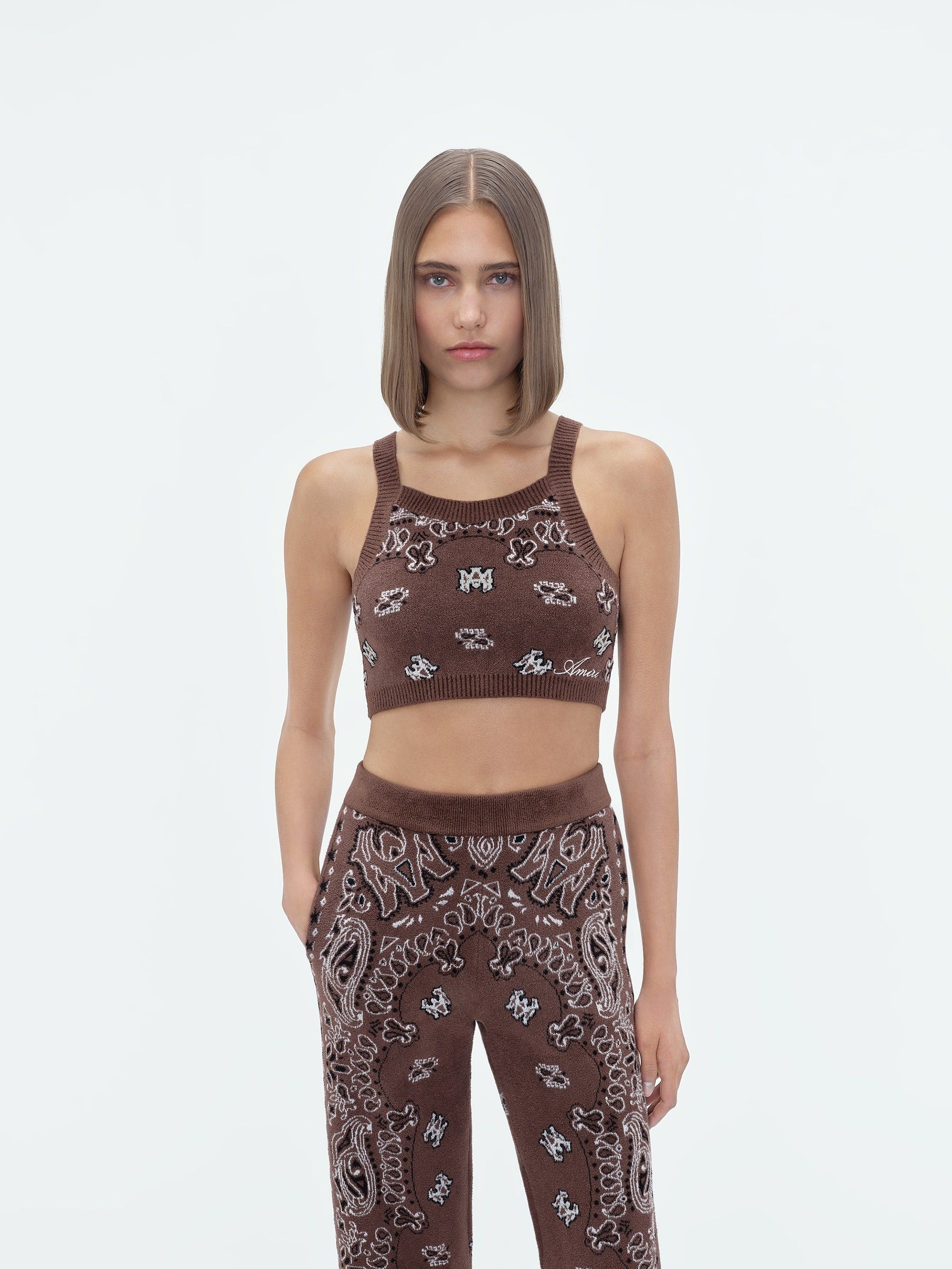 Amiri oc11z0325 Bandana Cropped Tank Top in Brown/White Size S / US 4 / IT 40 - 2 Thumbnail