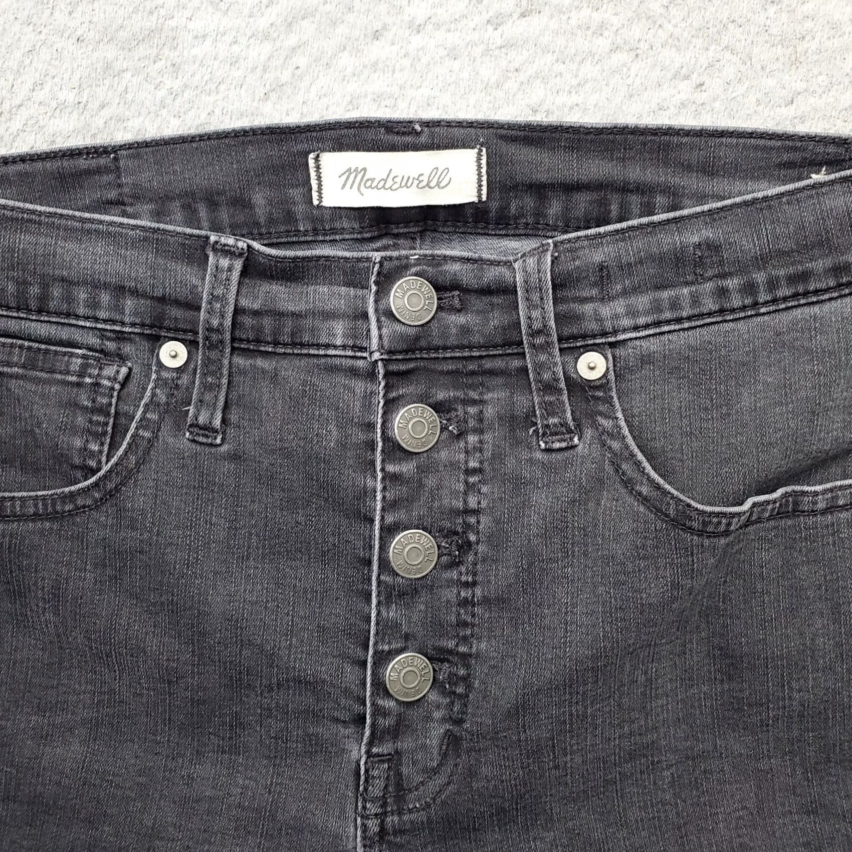 Madewell Madewell Jeans Womens 28 Black Denim High Rise Skinny Leg Button Fly Frayed Hem Size 28" / US 6 / IT 42 - 7 Thumbnail