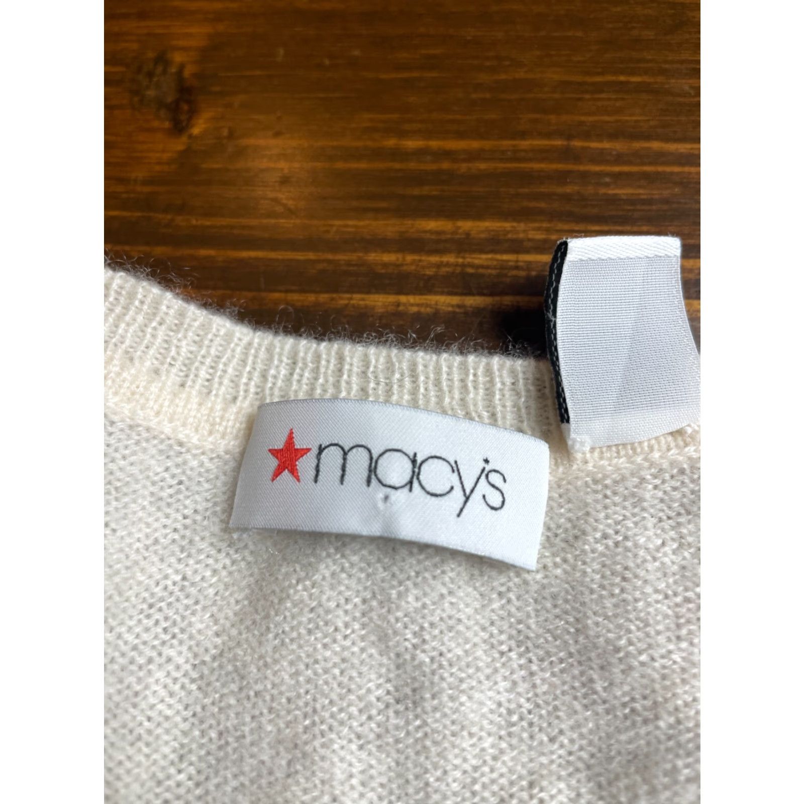 Vintage Macy Sweater Woman's Size XS Cream V-Neck Long Sleeve Cashmere Knit Ribbed Edges Size XS / US 0-2 / IT 36-38 - 5 Thumbnail