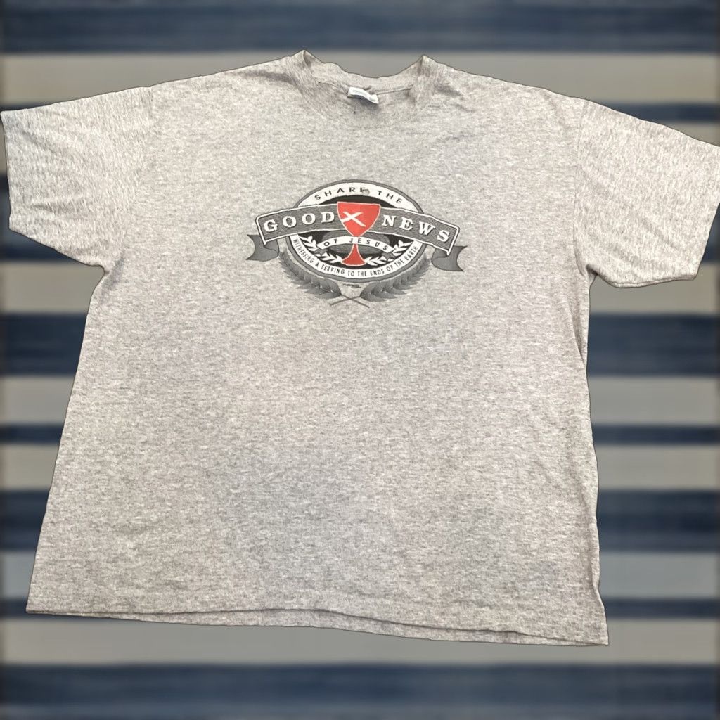 Hanes VINTAGE Hanes T-Shirt Shirt Unisex Adults XL Gray 1990s Jesus Religious Graphic Print 90s Christian Casual Military Gym Style Size US XL / EU 56 / 4 - 1 Thumbnail