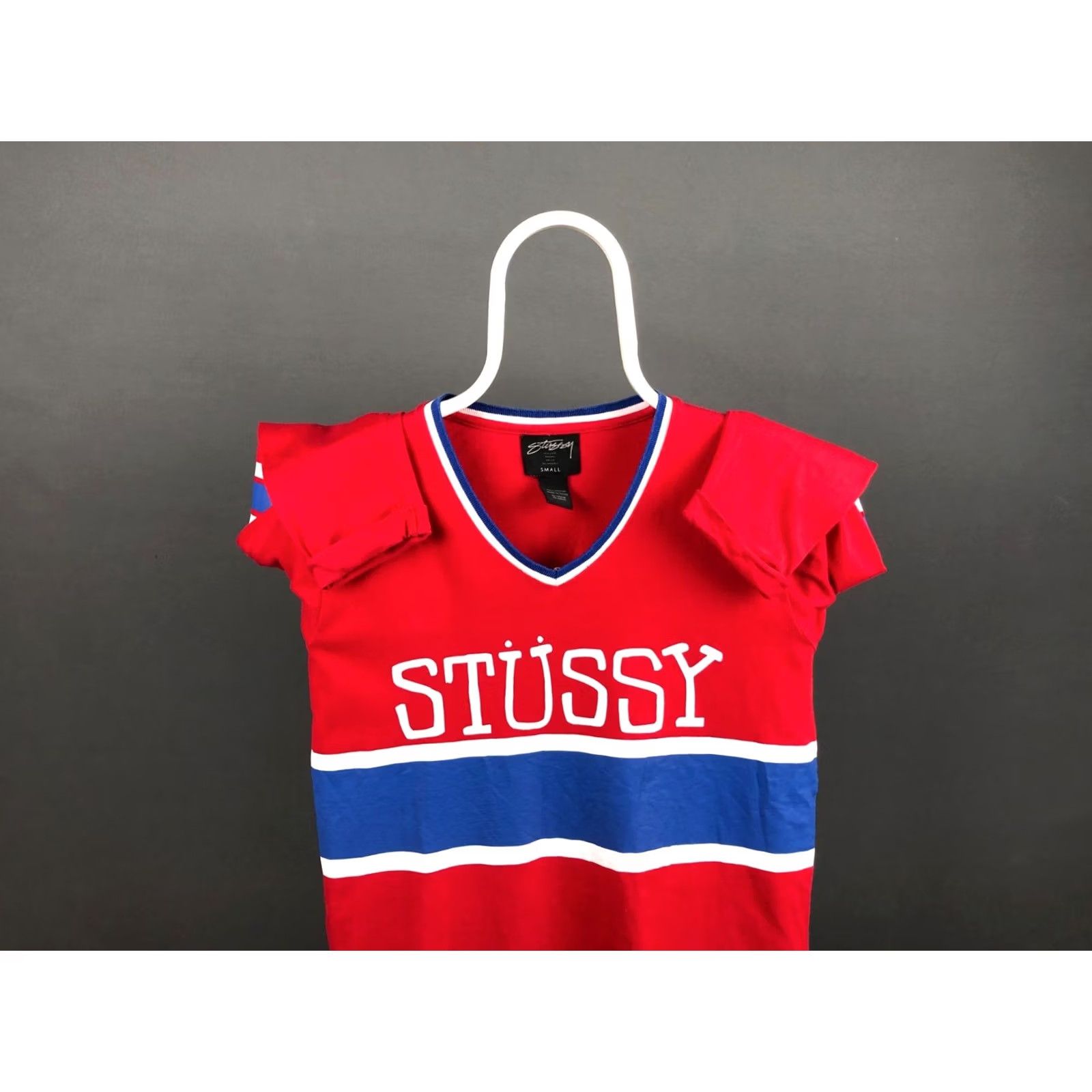 Vintage Stussy Men's T-Shirt S Red Cotton Striped 3/4 Sleeve Long Tee Shirt Jersey Logo Printed Size US S / EU 44-46 / 1 - 5 Thumbnail