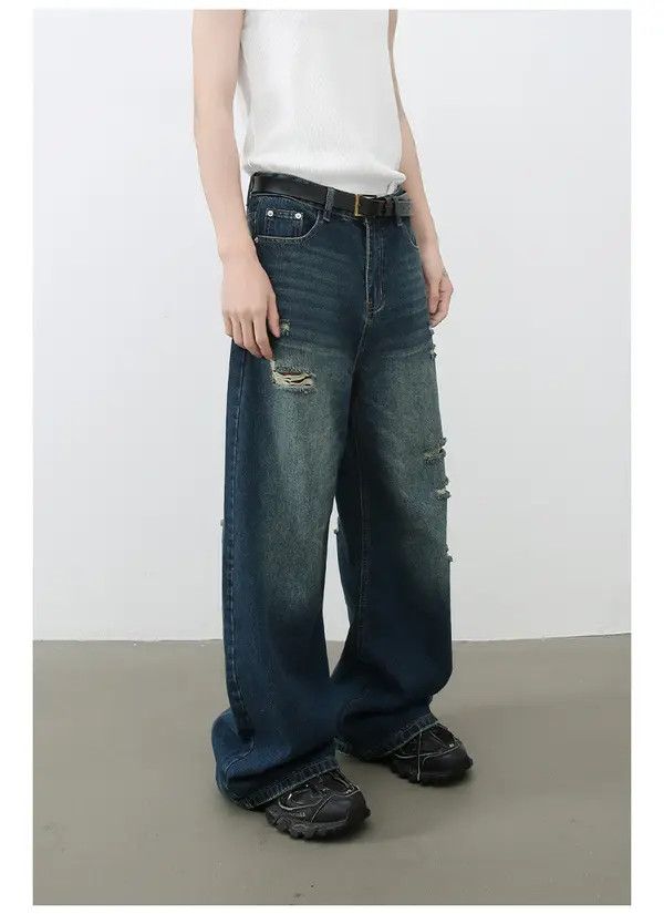 VIBE Men's loose straight retro versatile ripped jeans Size US 32 / EU 48 - 4 Thumbnail