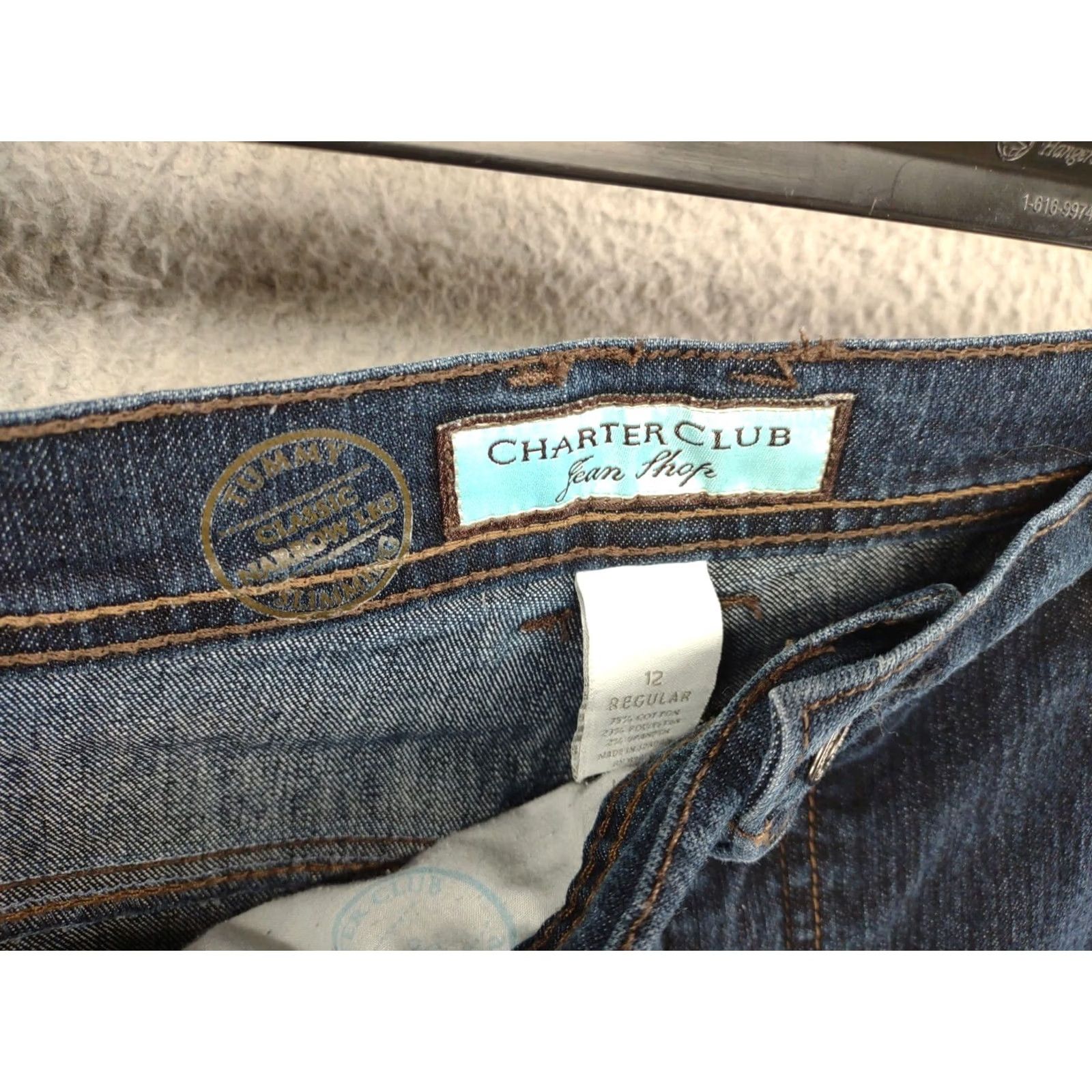 Charter Club Charter Club Women’s Jeans Dark Blue Size 12 Tummy Slimming Classic Narrow Leg Denim 5-Pocket Stretch Regular Rise High Comfort Size 34" / US 12 / IT 48 - 4 Thumbnail