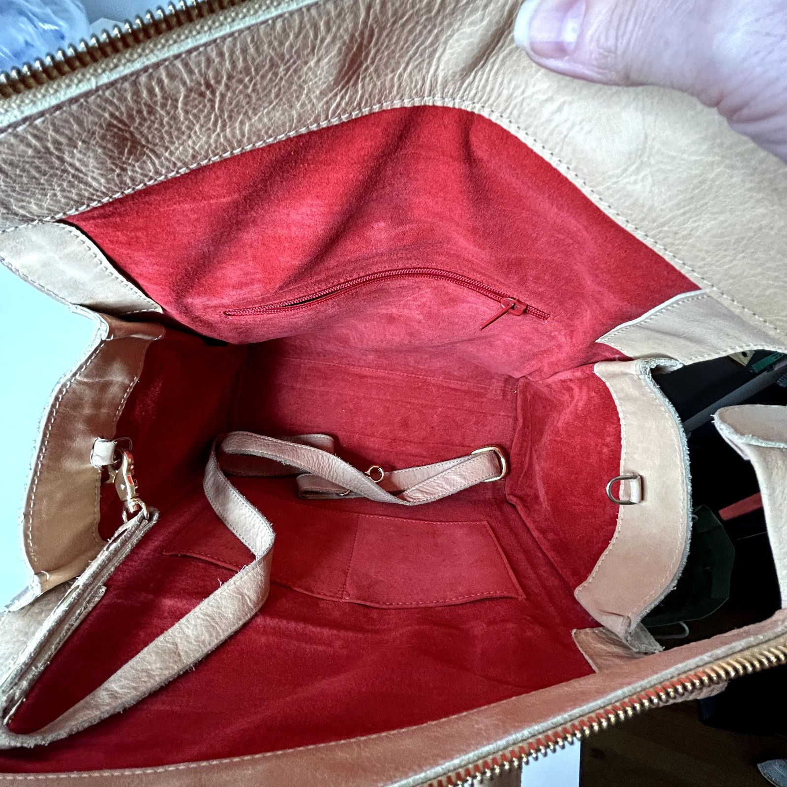 HAMMITT Hammitt Cream Leather Satchel Front Zip Pocket Red Interior Size ONE SIZE - 11 Thumbnail