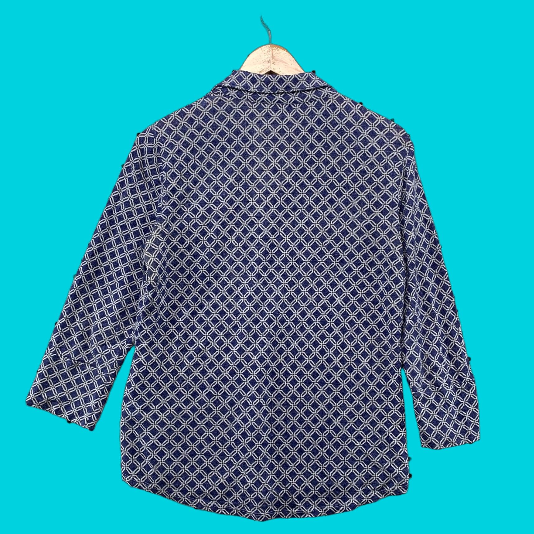 J.McLaughlin J. McLaughlin Shirt Womens Small Blue White Linen Blend Button Front Print Top Size S / US 4 / IT 40 - 1 Thumbnail