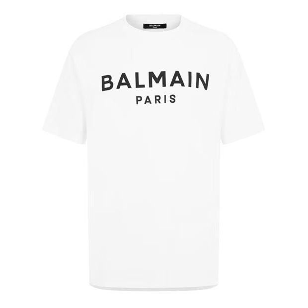 image of Balmain O1G2R1Mq0324 Logo T-Shirt In Blanc & Noir in Blanc/Noir, Men's (Size Medium)