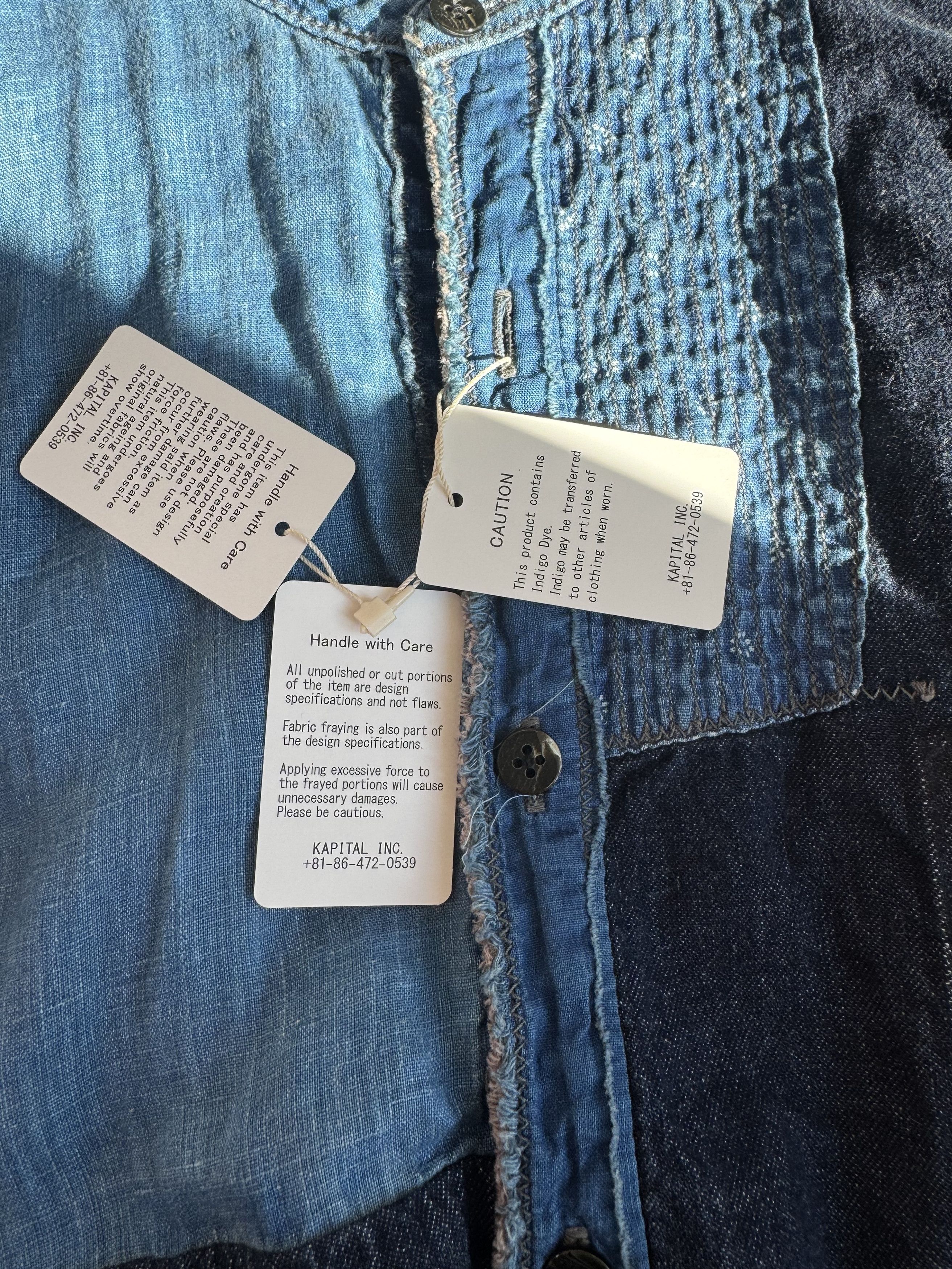 Kapital KAPITAL Patchwork Band Collar Katmandu Shirt Blue Size 2 Size US M / EU 48-50 / 2 - 3 Thumbnail