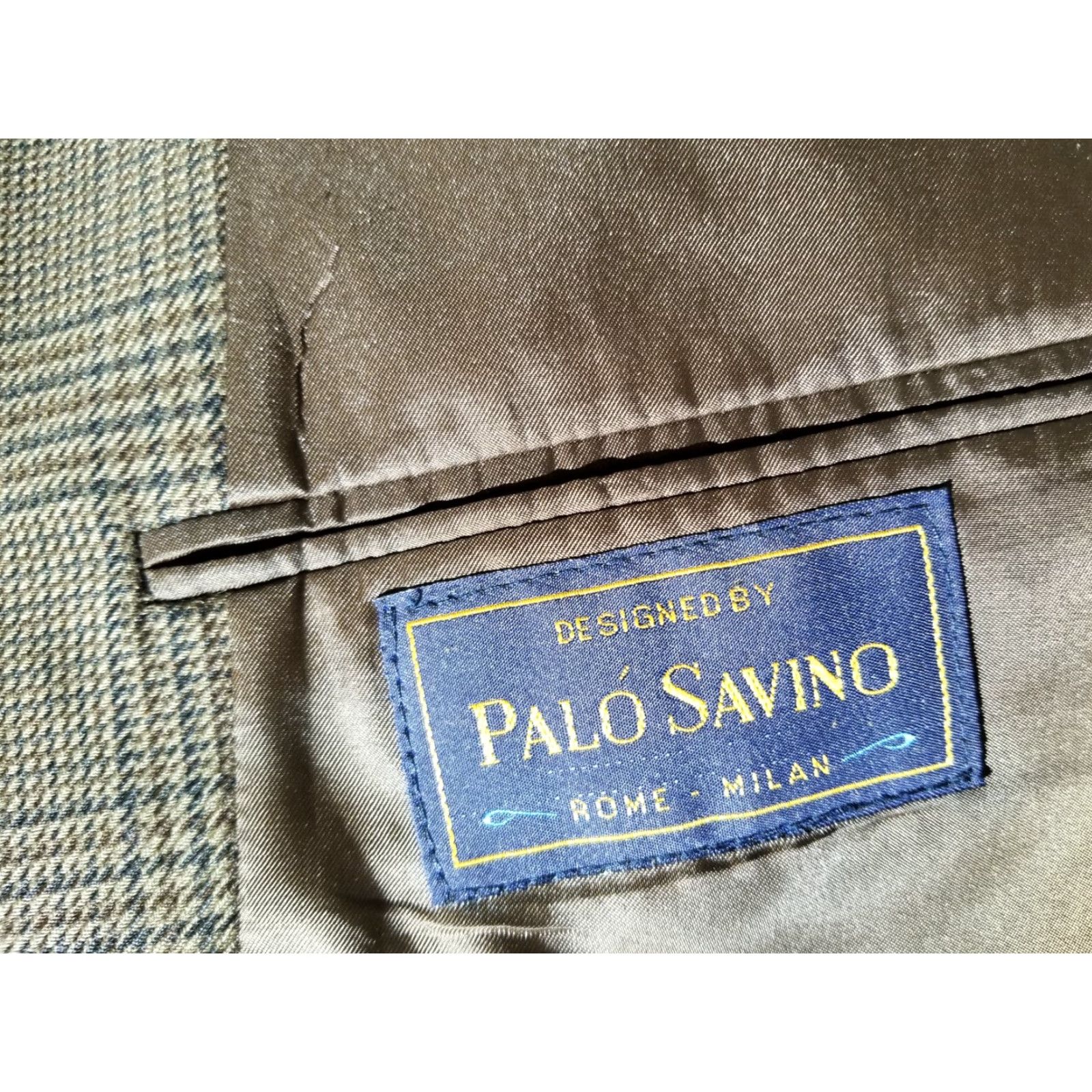 Vintage Palo Savino Sport Coat Blazer Jacket Plaid Wool Polyester Tweed Brown & Blue 2 Button Long Notch Lapel 48L Mens Regular Size 48R - 5 Thumbnail