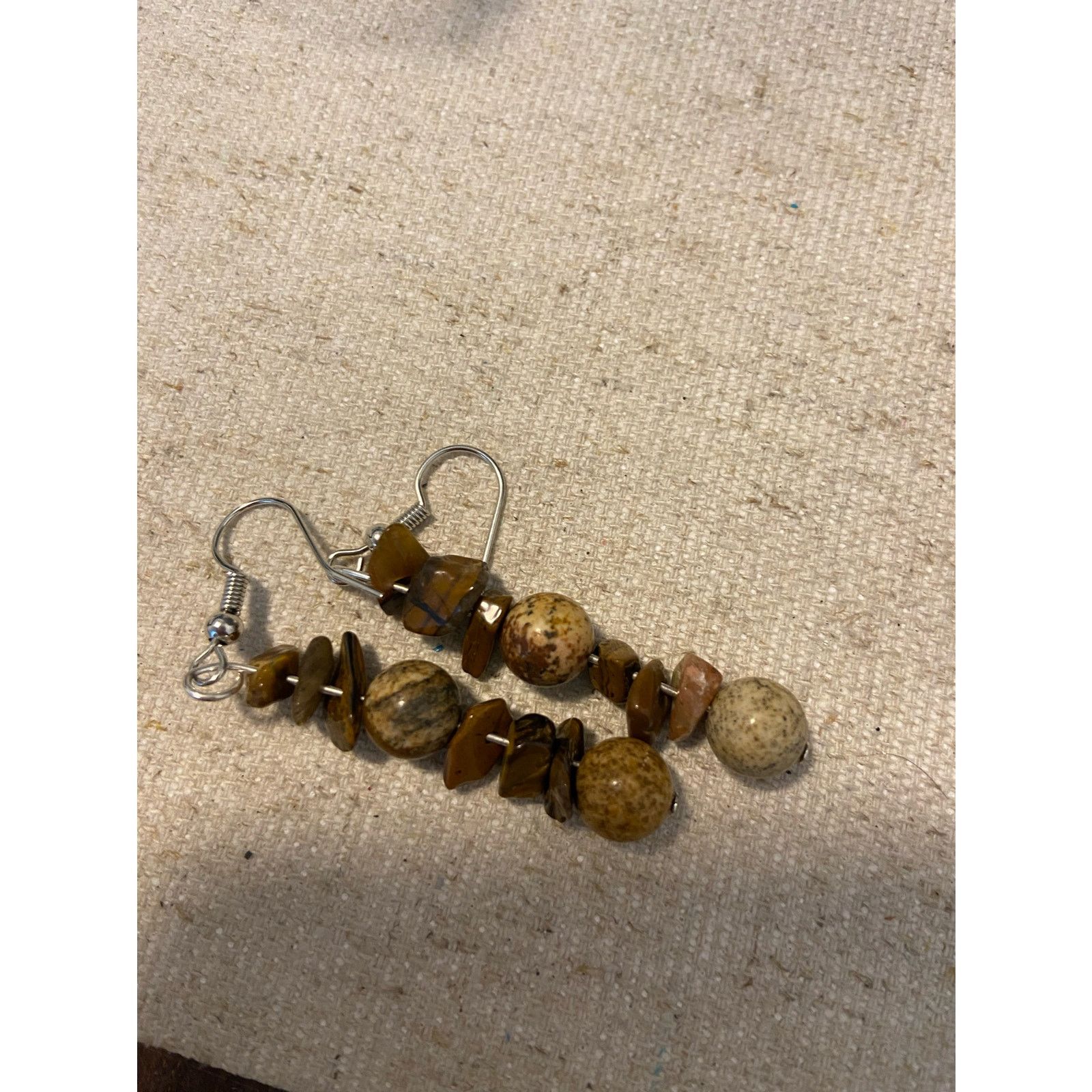 Handmade jasper and tigers eye earrings silver tone Size ONE SIZE - 4 Thumbnail