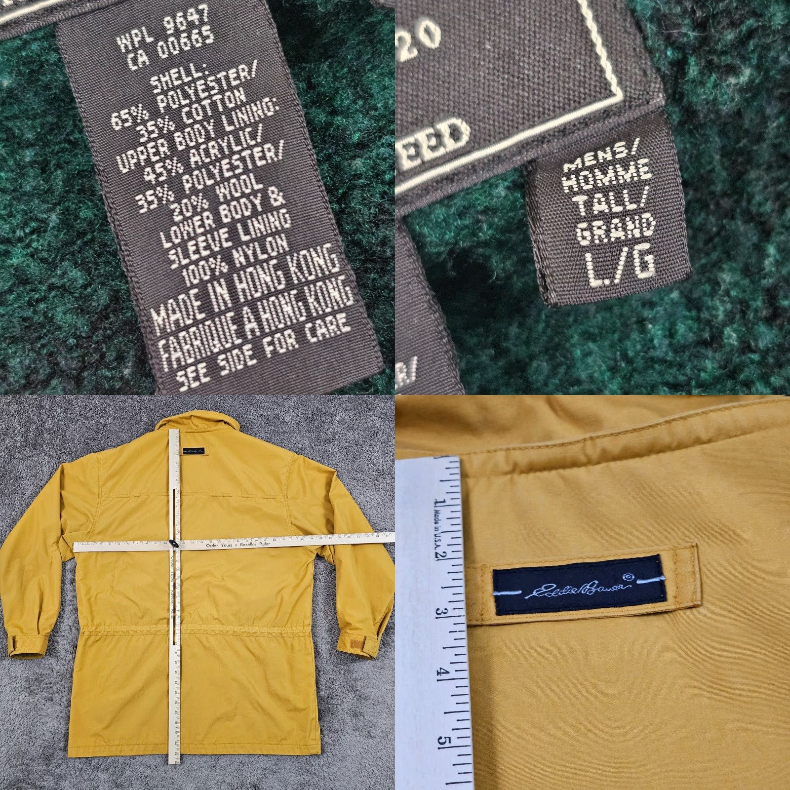 Eddie Bauer VINTAGE Eddie Bauer Jacket Mens L Yellow Field Fleece Lined Hong Kong Rain Coat Full Zip Lined Pockets Regular Size L Tall 90s/Concert/Workwear Mens Size US L / EU 52-54 / 3 - 8 Thumbnail