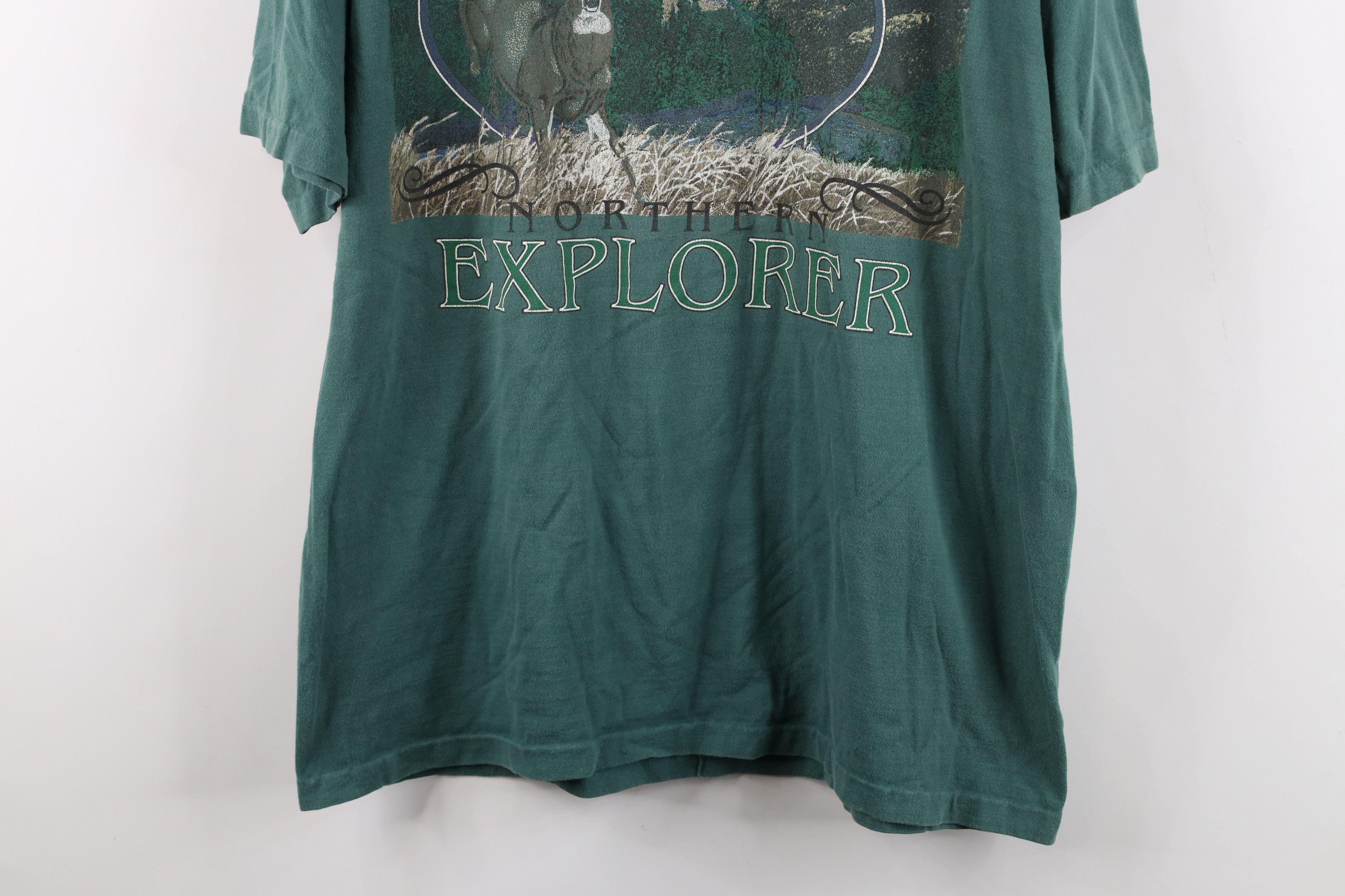 Vintage Vintage 90s Streetwear Deer Buck Mountains T-Shirt Green Size US L / EU 52-54 / 3 - 3 Thumbnail