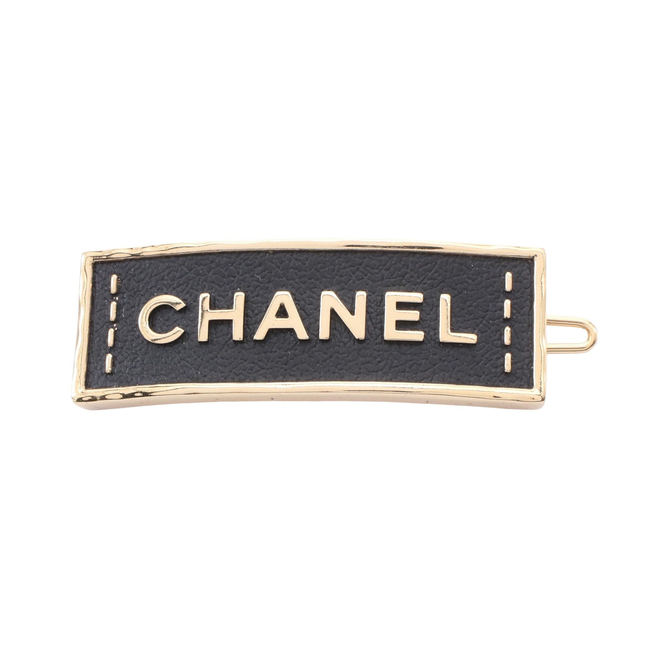 Chanel Chanel Logo Hair Clip Gp Leather Gold Black A23S Size ONE SIZE - 1 Thumbnail
