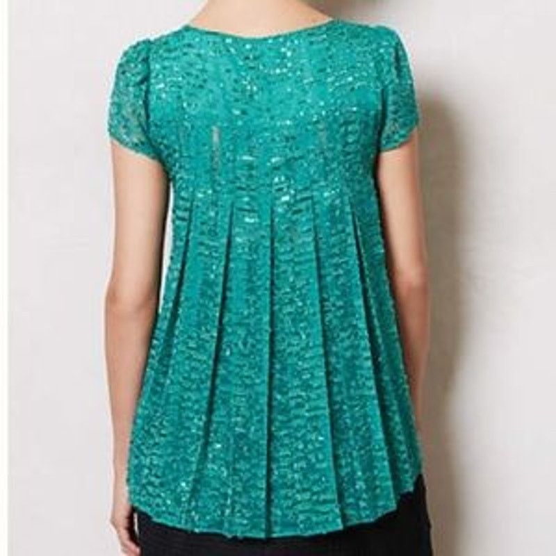 Neiman Marcus Sachin + Babi for Anthropologie Carcanet Blouse Aqua Green Size S / US 4 / IT 40 - 4 Thumbnail