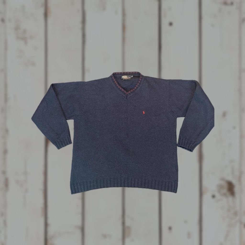 Polo Ralph Lauren VINTAGE Polo Ralph Lauren V-Neck Sweater L NAVY BLUE Alpaca Cotton Wool Men Regular Knit Golf Casual Shirt Size US L / EU 52-54 / 3 - 1 Thumbnail