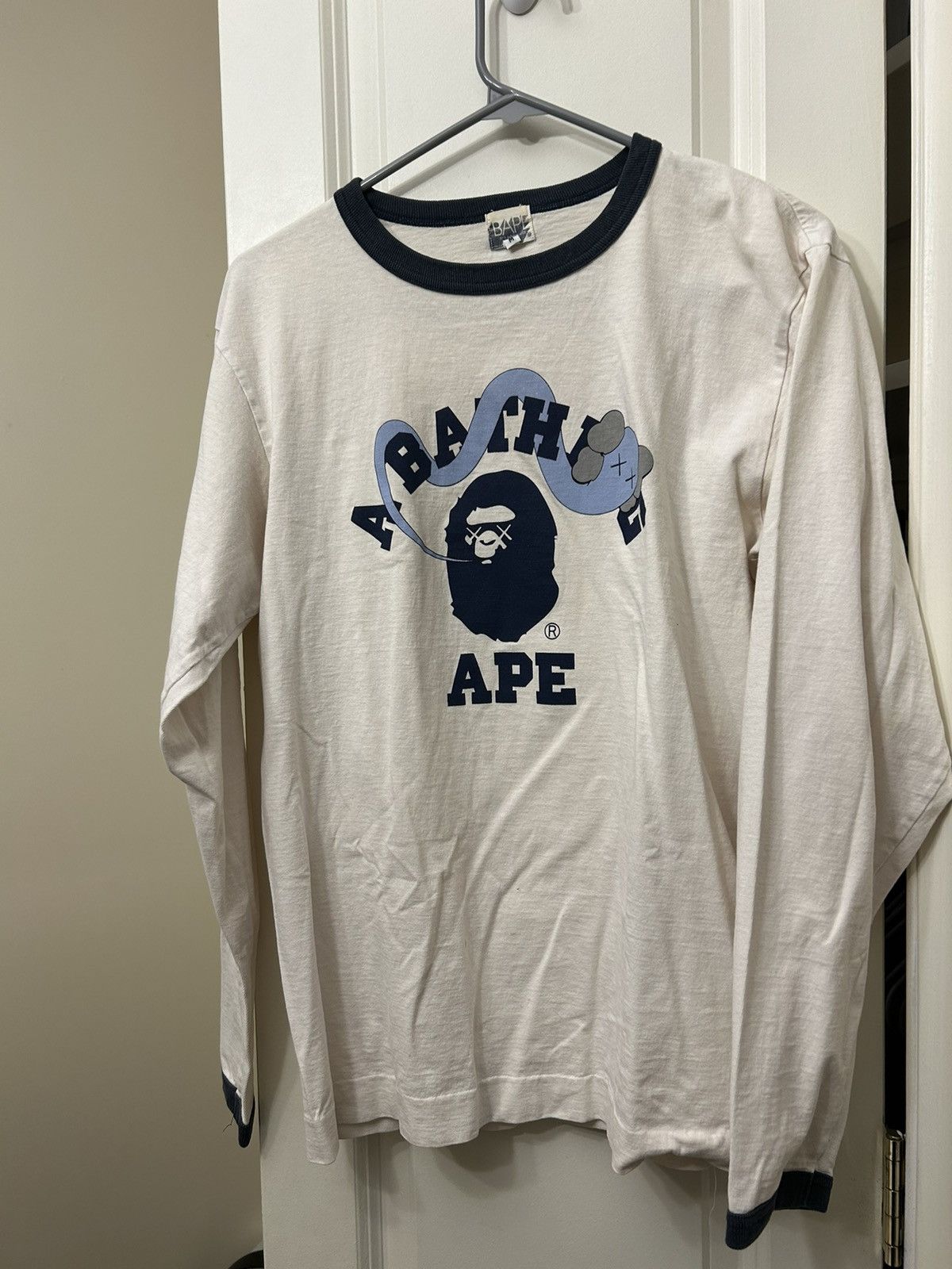 image of Bape x Kaws Long Sleeve Ring Tee in White, Men's (Size Medium)