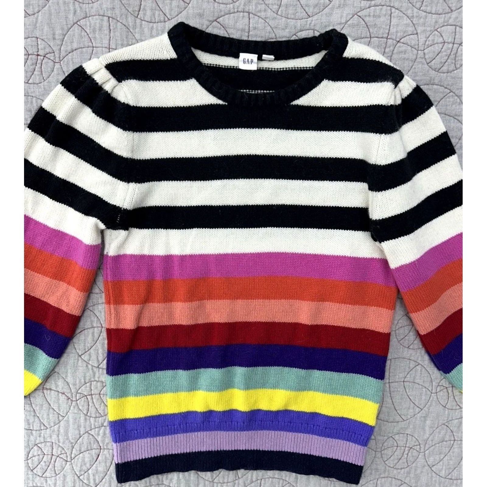 Gap Gap Puff Sleeve Rainbow Stripe Merino Wool Womens Large Sweater Size L / US 10 / IT 46 - 4 Thumbnail