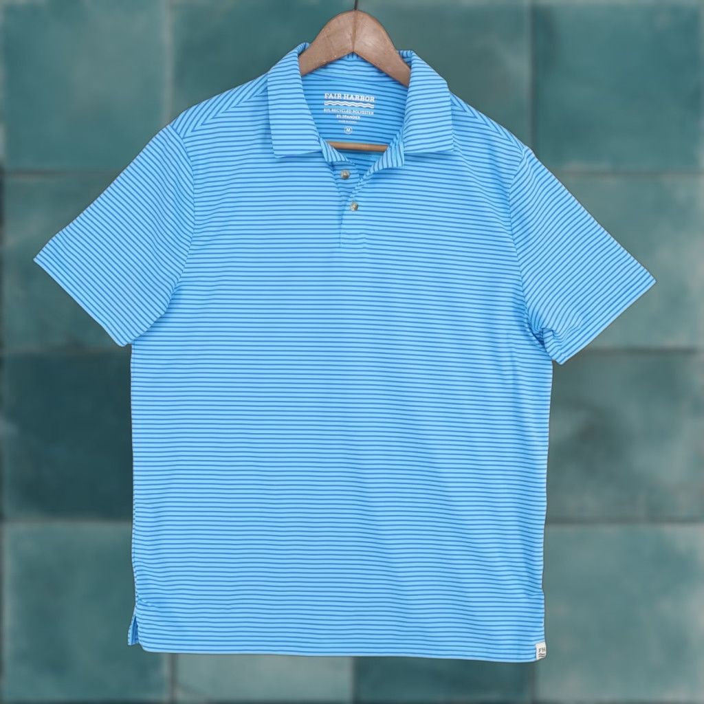 Vintage Fair Harbor Polo Shirt Mens M Blue Striped Short Sleeve Golf Performance Button Collar Size US M / EU 48-50 / 2 - 1 Thumbnail