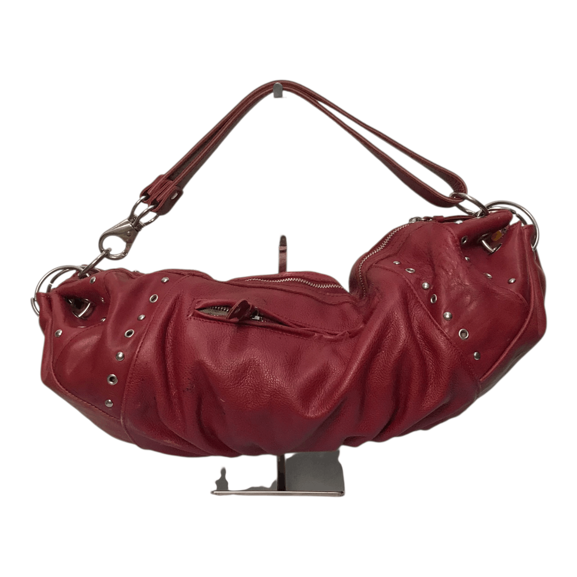Leather Luca Studded Red Leather Sling/Hand Bag Size ONE SIZE - 3 Thumbnail