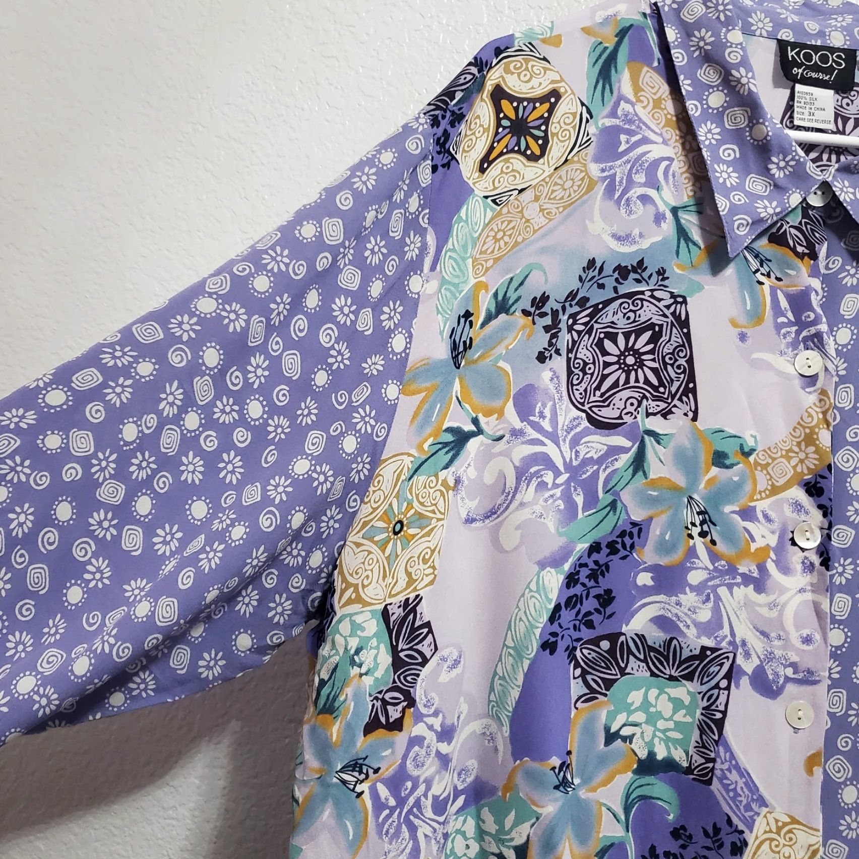 Vintage VINTAGE Koos Of Course Top Women 3X Purple Floral Mixed Print Silk Button Up Cottagecore Boho Shirt Women Mens? Size XXL / US 16-18 / IT 52-54 - 5 Thumbnail