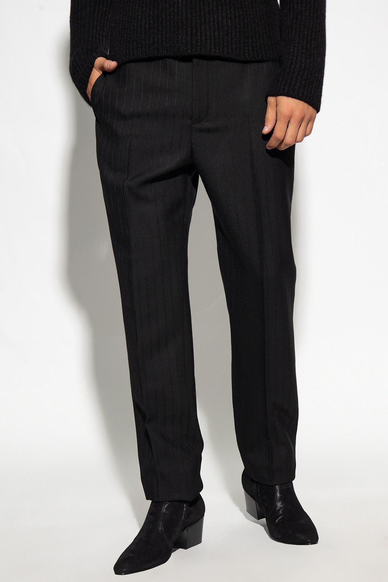 Saint Laurent Paris Black Gabardine Wool Pinstriped Trousers Size US 36 / EU 52 - 1 Thumbnail